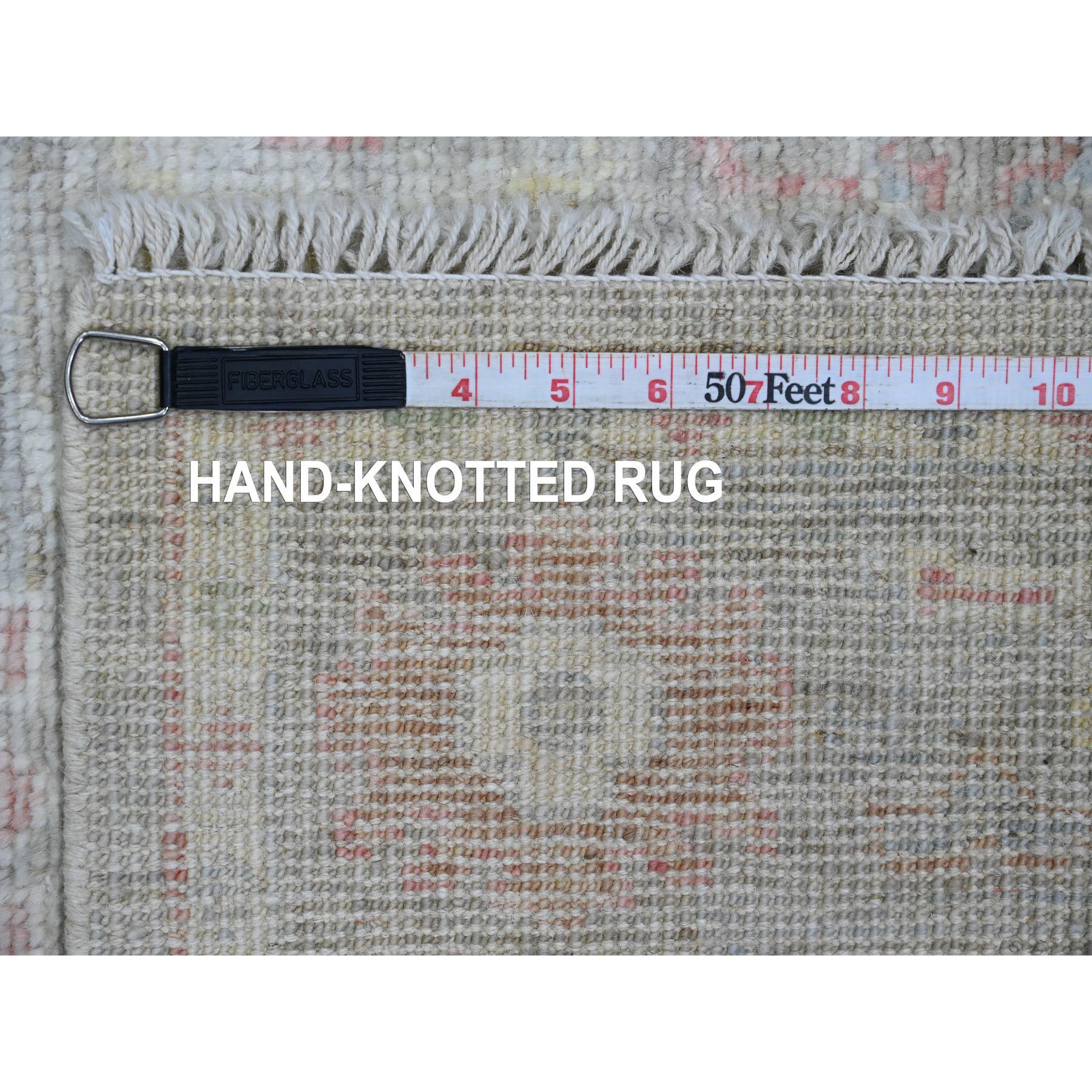 3'x5'9" Fossil Gray, Afghan Angora Oushak with Geometric Leaf Design, Vegetable Dyes, Hand Knotted, All Wool, Short Runner, Oriental Rug Sh89904
