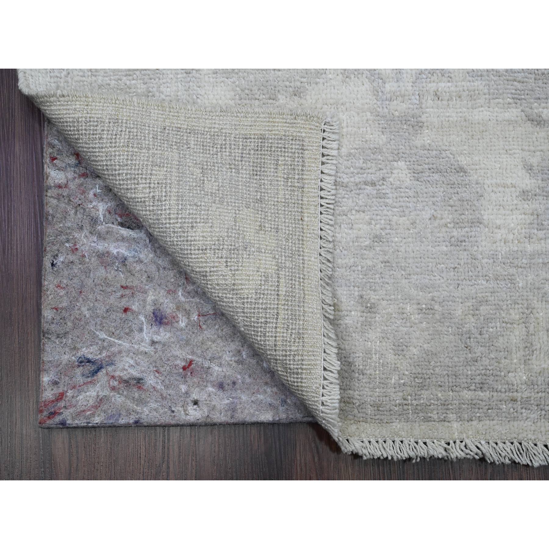 2'8"x19'5" Pearl White, Afghan Angora Oushak with Large Leaf Motifs, Hand Knotted, Veggie Dyes, 100% Wool, XL Runner, Oriental Rug Sh89906
