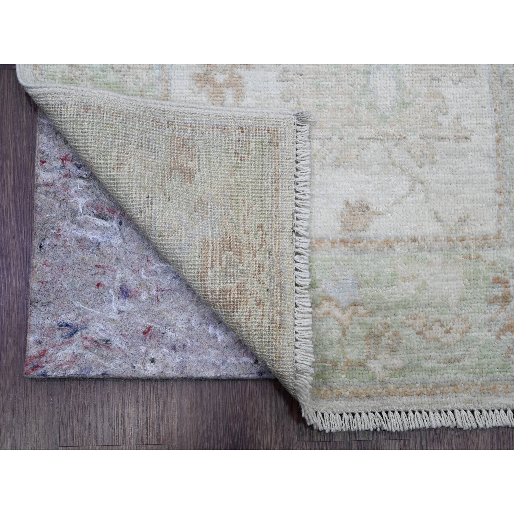 2'10"x19' Lace White, Afghan Angora Oushak with Soft Color Leaf Design, Natural Dyes, 100% Wool, Hand Knotted, XL Runner, Oriental Rug Sh89907