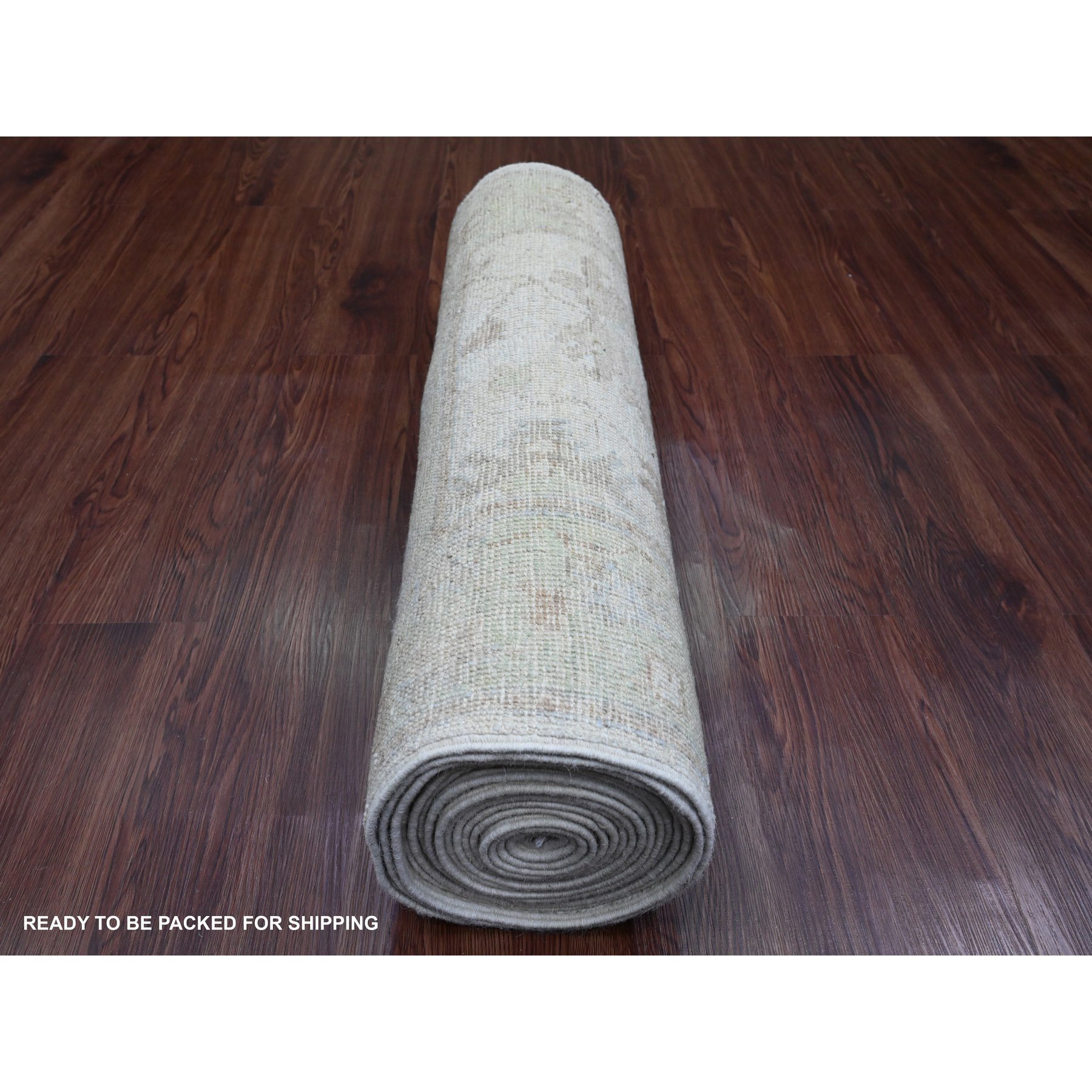 2'10"x19' Lace White, Afghan Angora Oushak with Soft Color Leaf Design, Natural Dyes, 100% Wool, Hand Knotted, XL Runner, Oriental Rug Sh89907