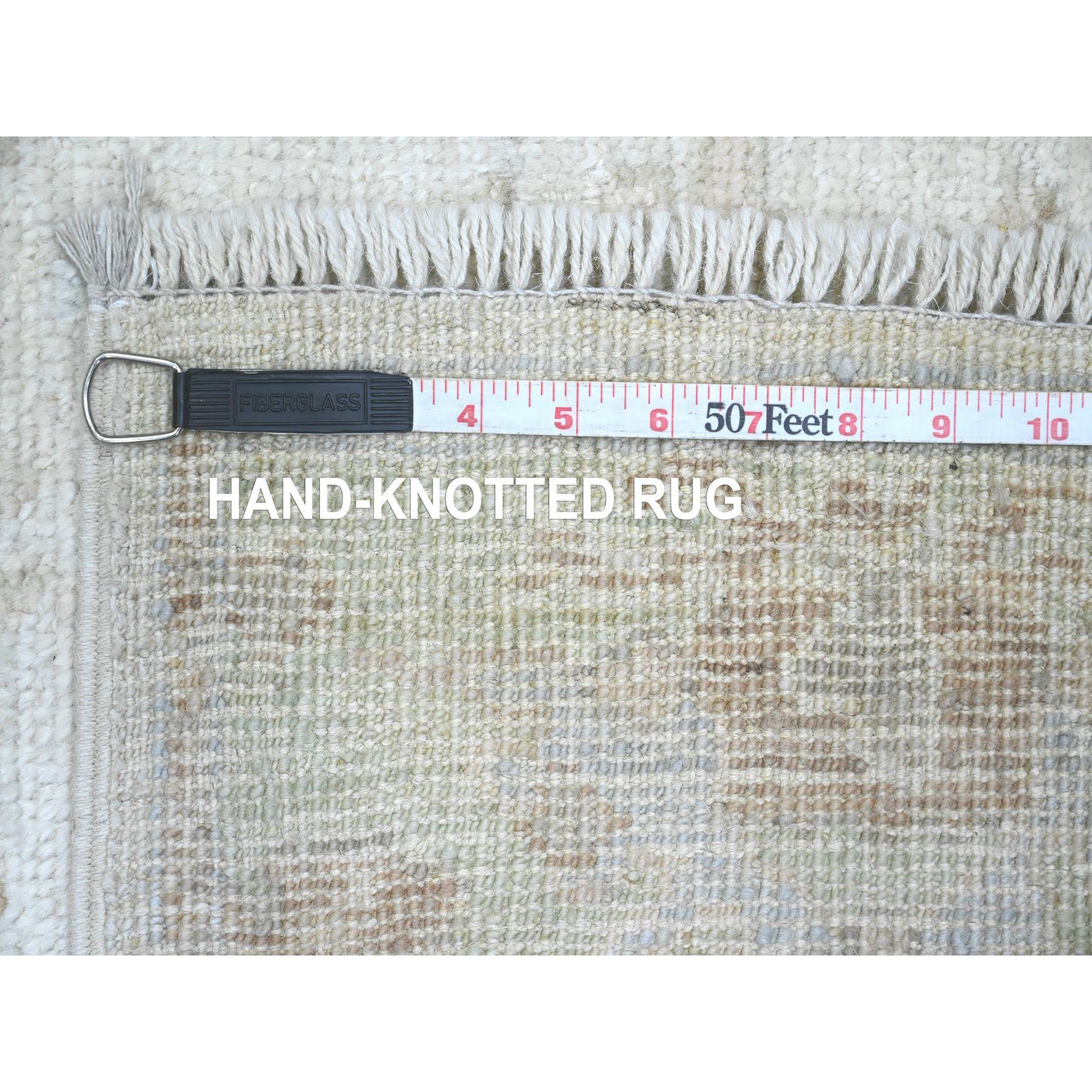 2'10"x19' Lace White, Afghan Angora Oushak with Soft Color Leaf Design, Natural Dyes, 100% Wool, Hand Knotted, XL Runner, Oriental Rug Sh89907