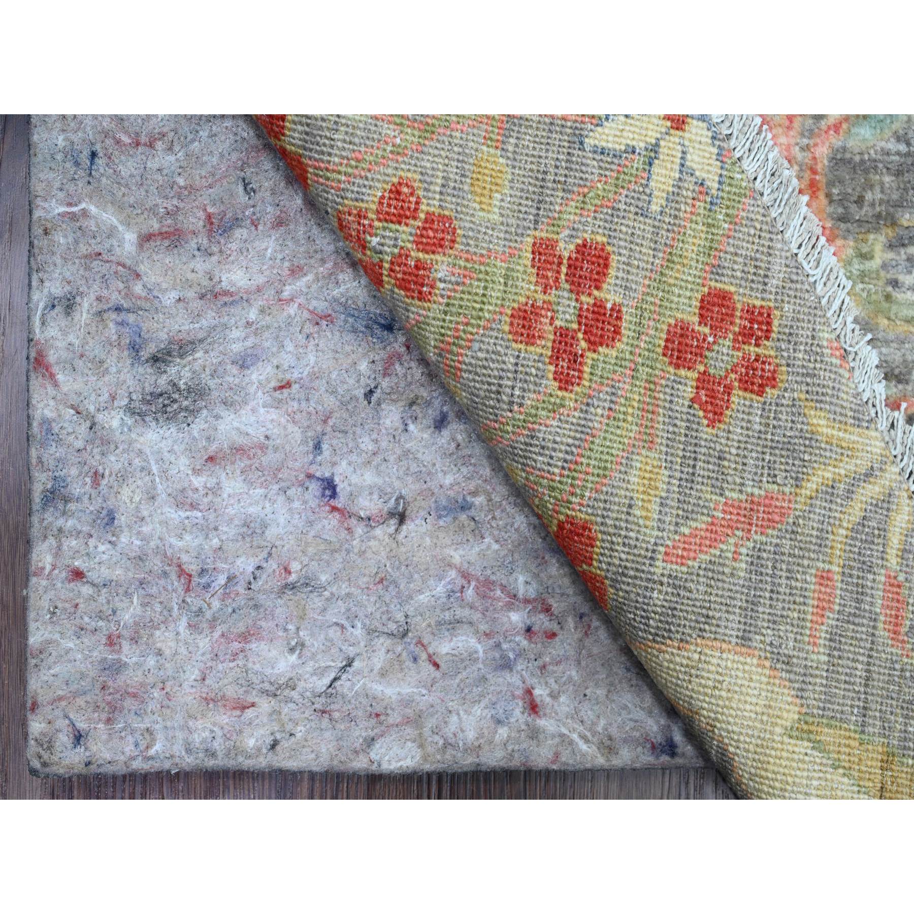 9'9"x9'9" Spanish Gray, Afghan Peshawar with Birds of Paradise Design, Hand Knotted, 100% Wool, Natural Dyes, Round, Oriental Rug Sh89908