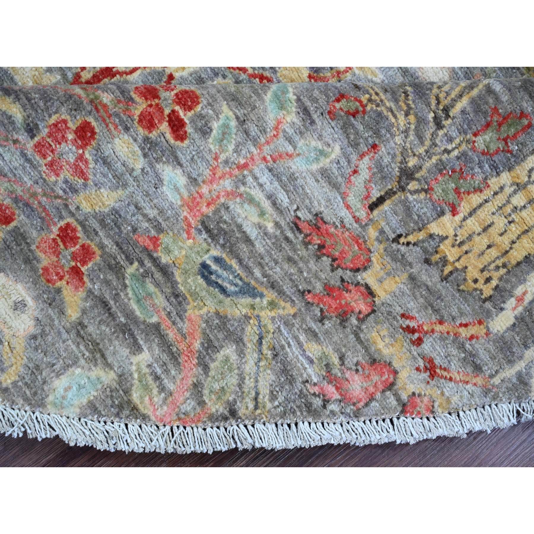 9'9"x9'9" Spanish Gray, Afghan Peshawar with Birds of Paradise Design, Hand Knotted, 100% Wool, Natural Dyes, Round, Oriental Rug Sh89908
