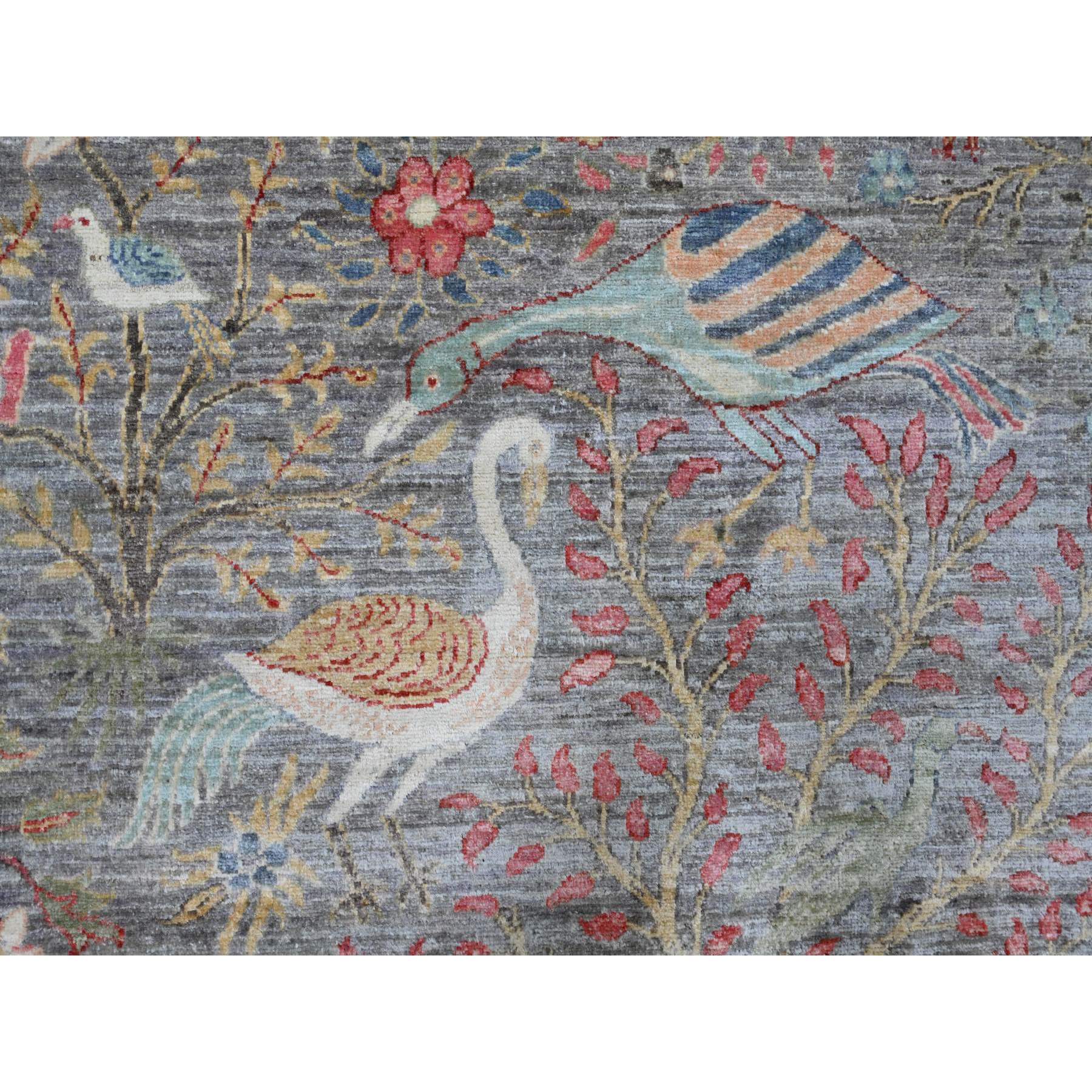 9'9"x9'9" Spanish Gray, Afghan Peshawar with Birds of Paradise Design, Hand Knotted, 100% Wool, Natural Dyes, Round, Oriental Rug Sh89908