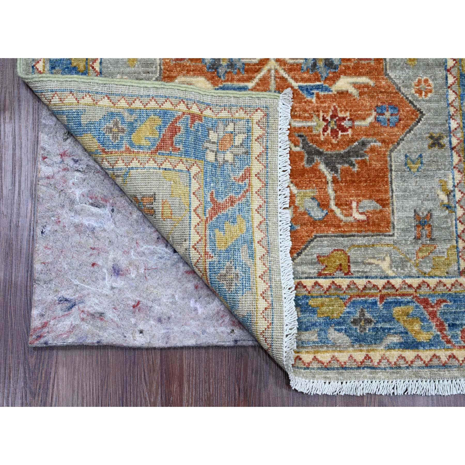 2'7"x10'2" Medium Gray, Aryana Collection, Afghan Peshawar with Caucasian Akstafa Design, High Mountain Wool, Hand Knotted, Runner, Oriental Rug Sh89912