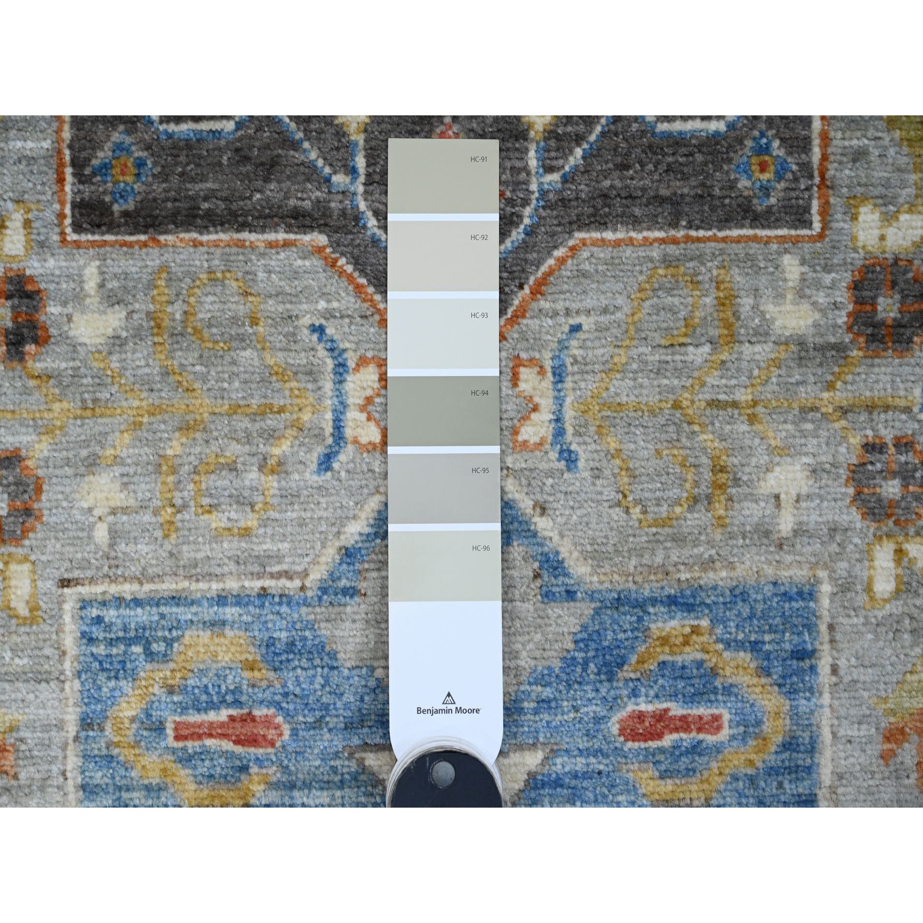 2'7"x10'2" Medium Gray, Aryana Collection, Afghan Peshawar with Caucasian Akstafa Design, High Mountain Wool, Hand Knotted, Runner, Oriental Rug Sh89912