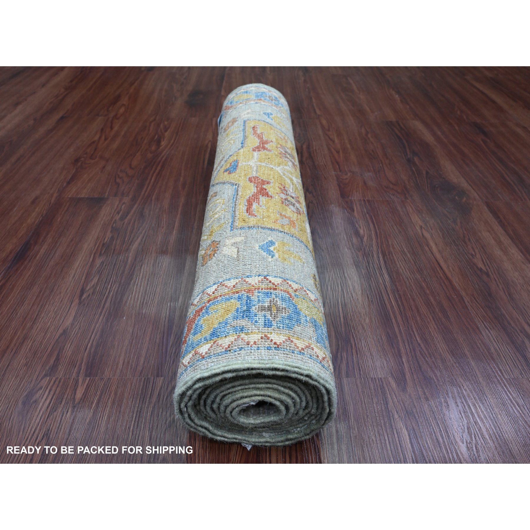 2'7"x10'2" Medium Gray, Aryana Collection, Afghan Peshawar with Caucasian Akstafa Design, High Mountain Wool, Hand Knotted, Runner, Oriental Rug Sh89912