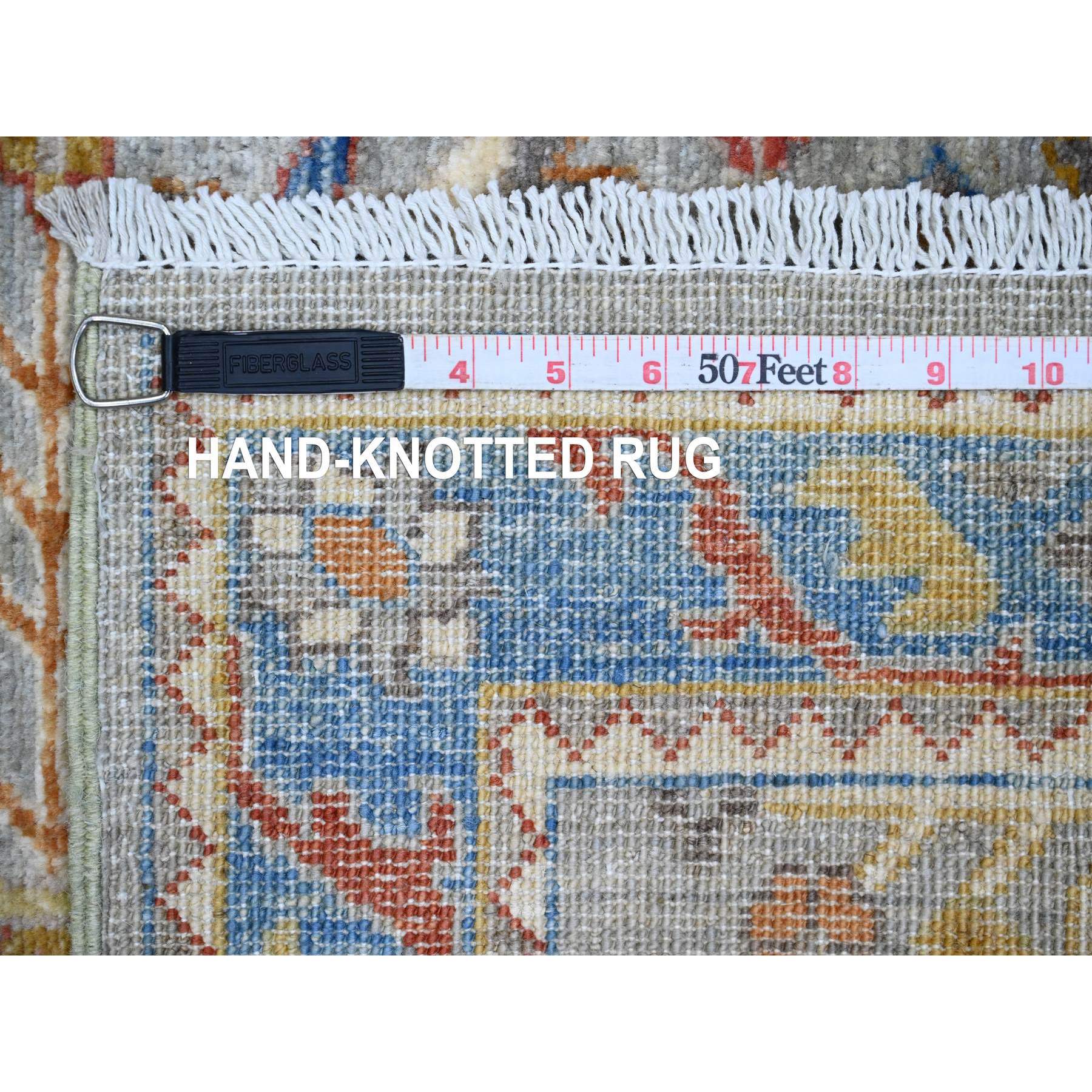 2'7"x10'2" Medium Gray, Aryana Collection, Afghan Peshawar with Caucasian Akstafa Design, High Mountain Wool, Hand Knotted, Runner, Oriental Rug Sh89912