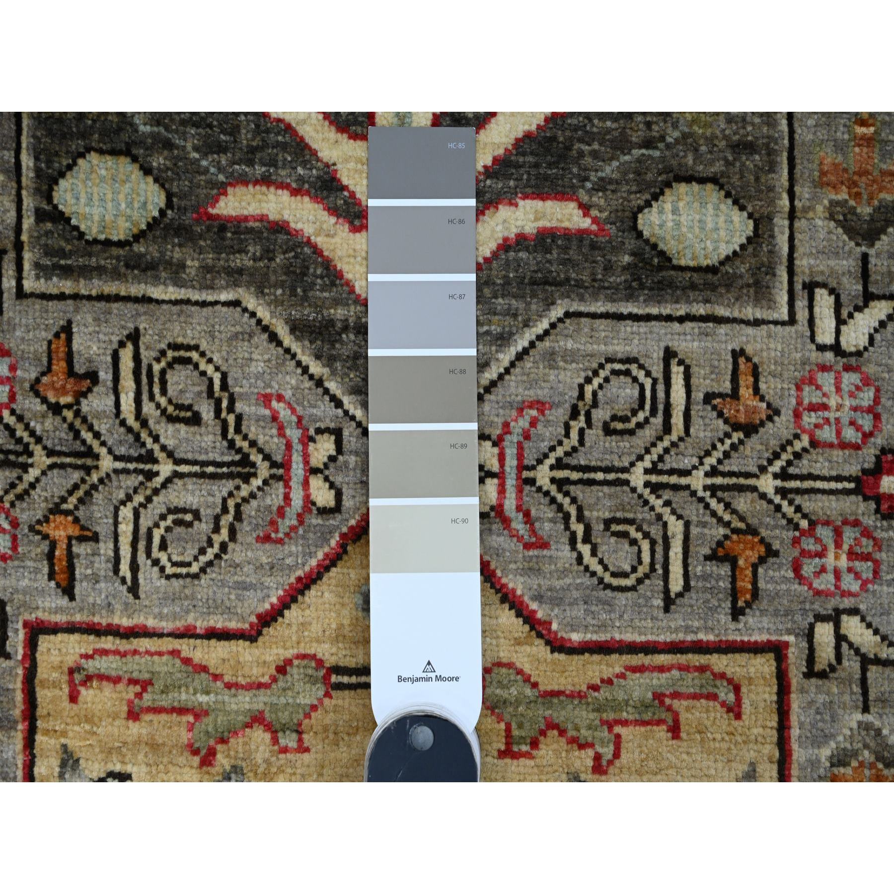 2'6"x5'9" Cloud Gray, Aryana Grade, Afghan Peshawar with Caucasian Akstafa Design, High Mountain Wool, Hand Knotted, Runner, Oriental Rug Sh89913