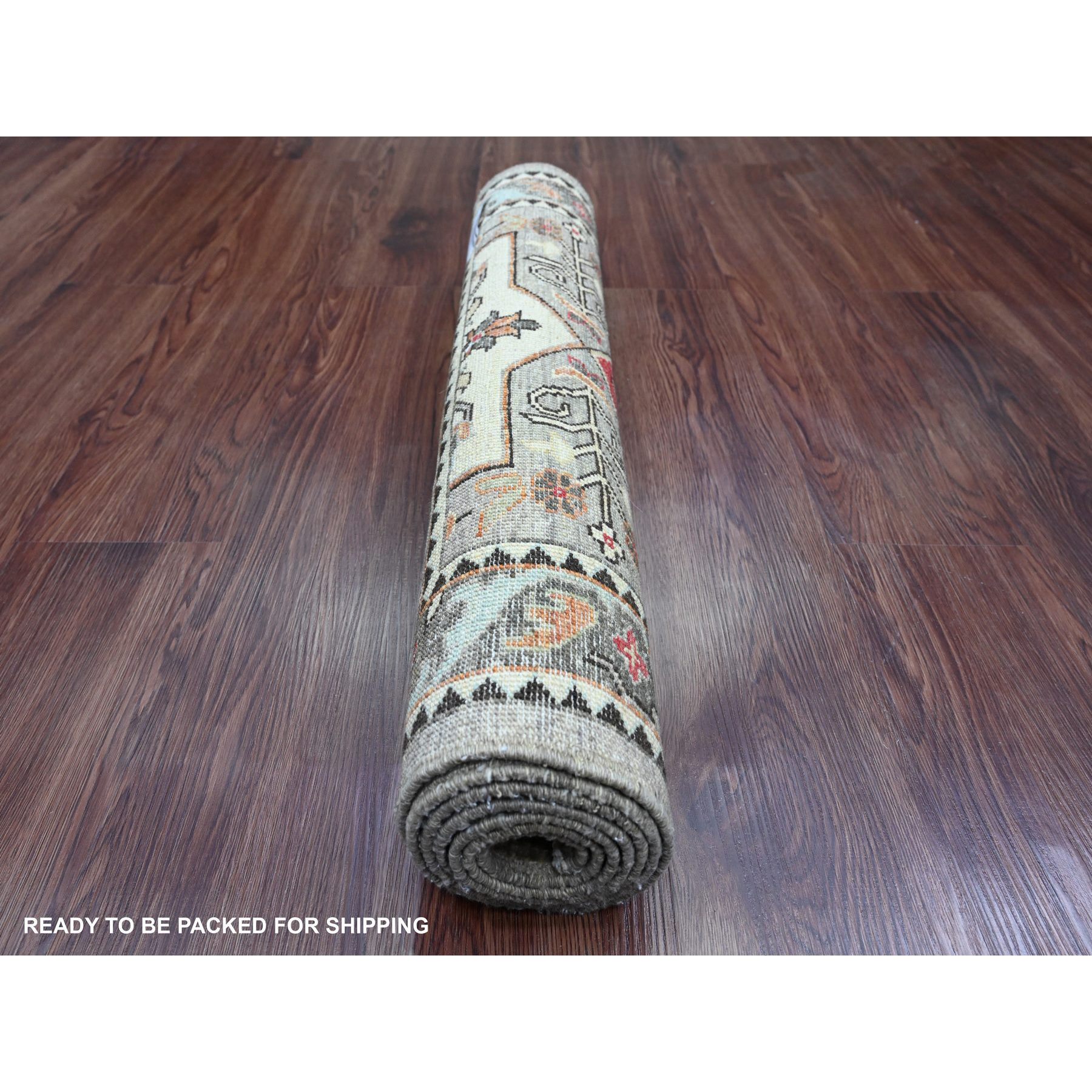 2'6"x5'9" Cloud Gray, Aryana Grade, Afghan Peshawar with Caucasian Akstafa Design, High Mountain Wool, Hand Knotted, Runner, Oriental Rug Sh89913