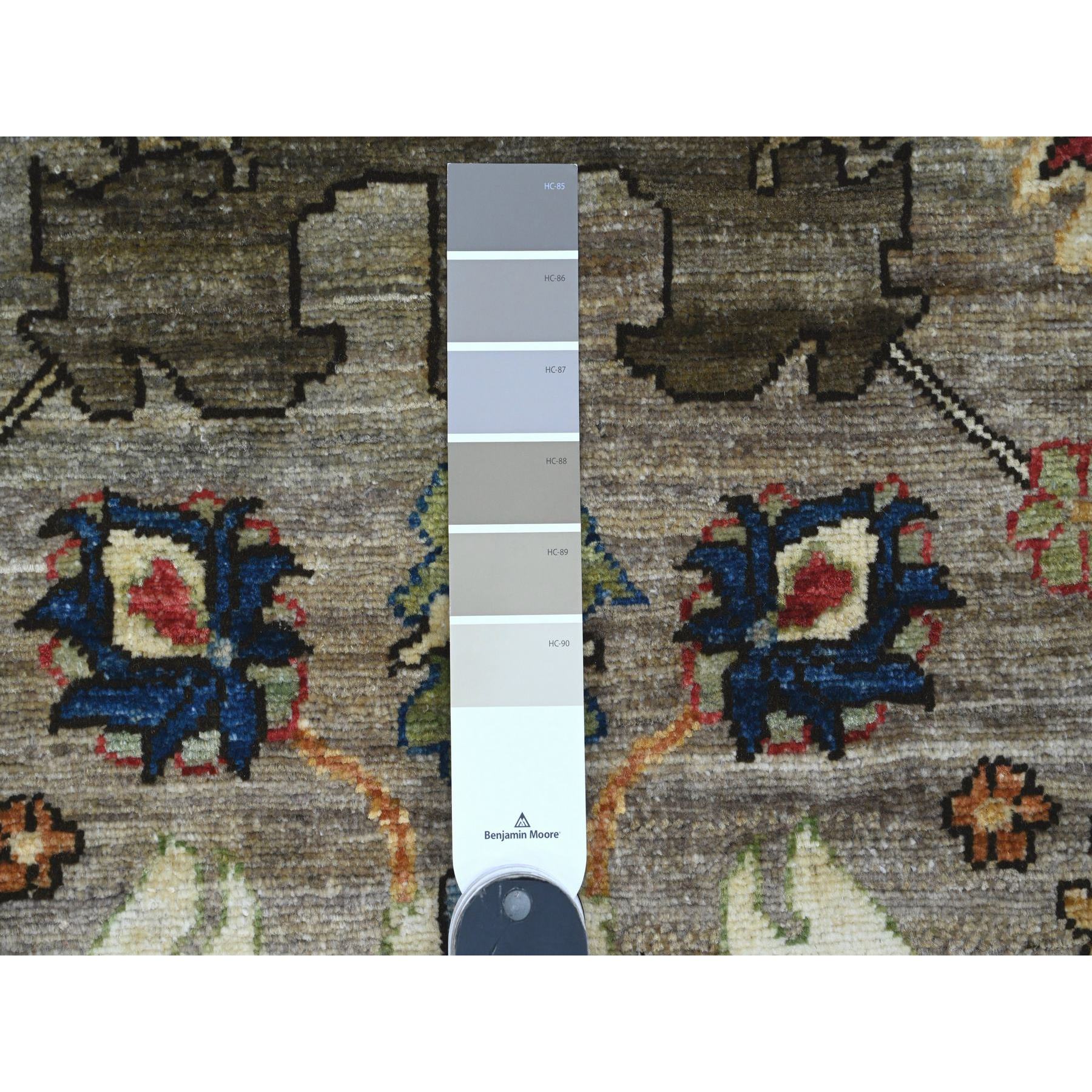 3'x5'10" Fossil Gray, Afghan Peshawar with Heriz All Over Design, Aryana Collection, High Mountain Wool, Hand Knotted, Runner, Oriental Rug Sh89914