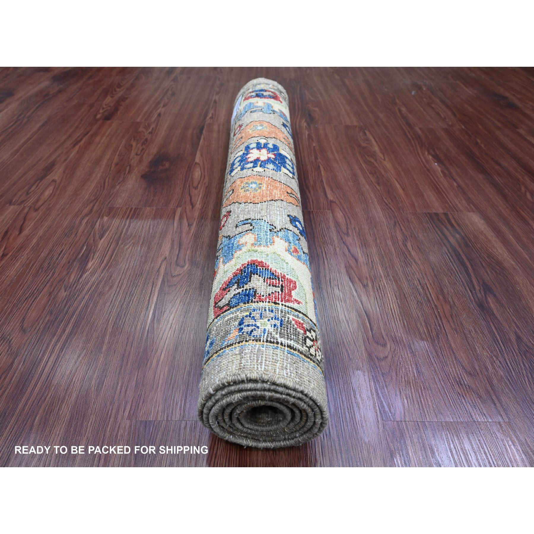 3'x5'10" Fossil Gray, Afghan Peshawar with Heriz All Over Design, Aryana Collection, High Mountain Wool, Hand Knotted, Runner, Oriental Rug Sh89914