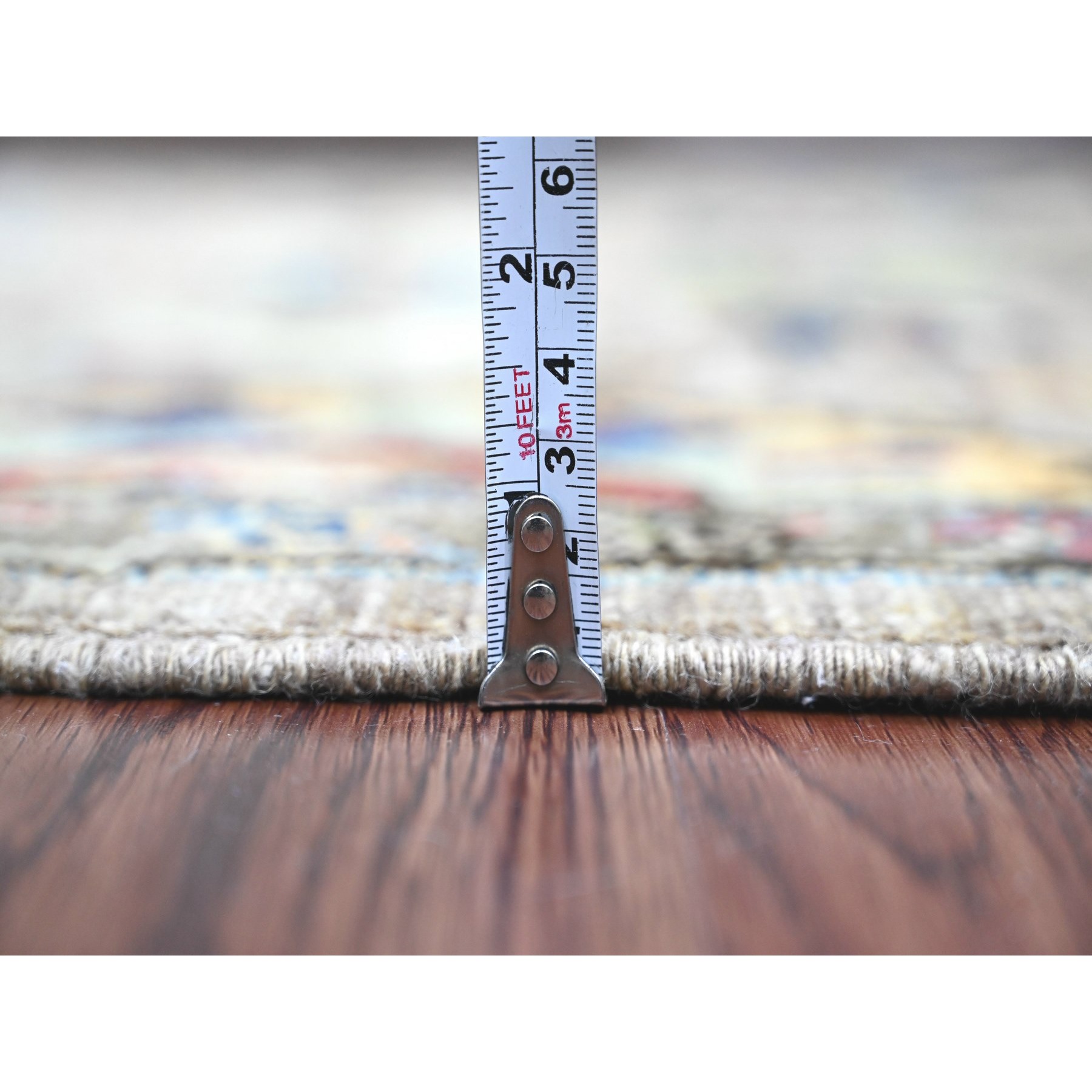 3'x5'10" Fossil Gray, Afghan Peshawar with Heriz All Over Design, Aryana Collection, High Mountain Wool, Hand Knotted, Runner, Oriental Rug Sh89914