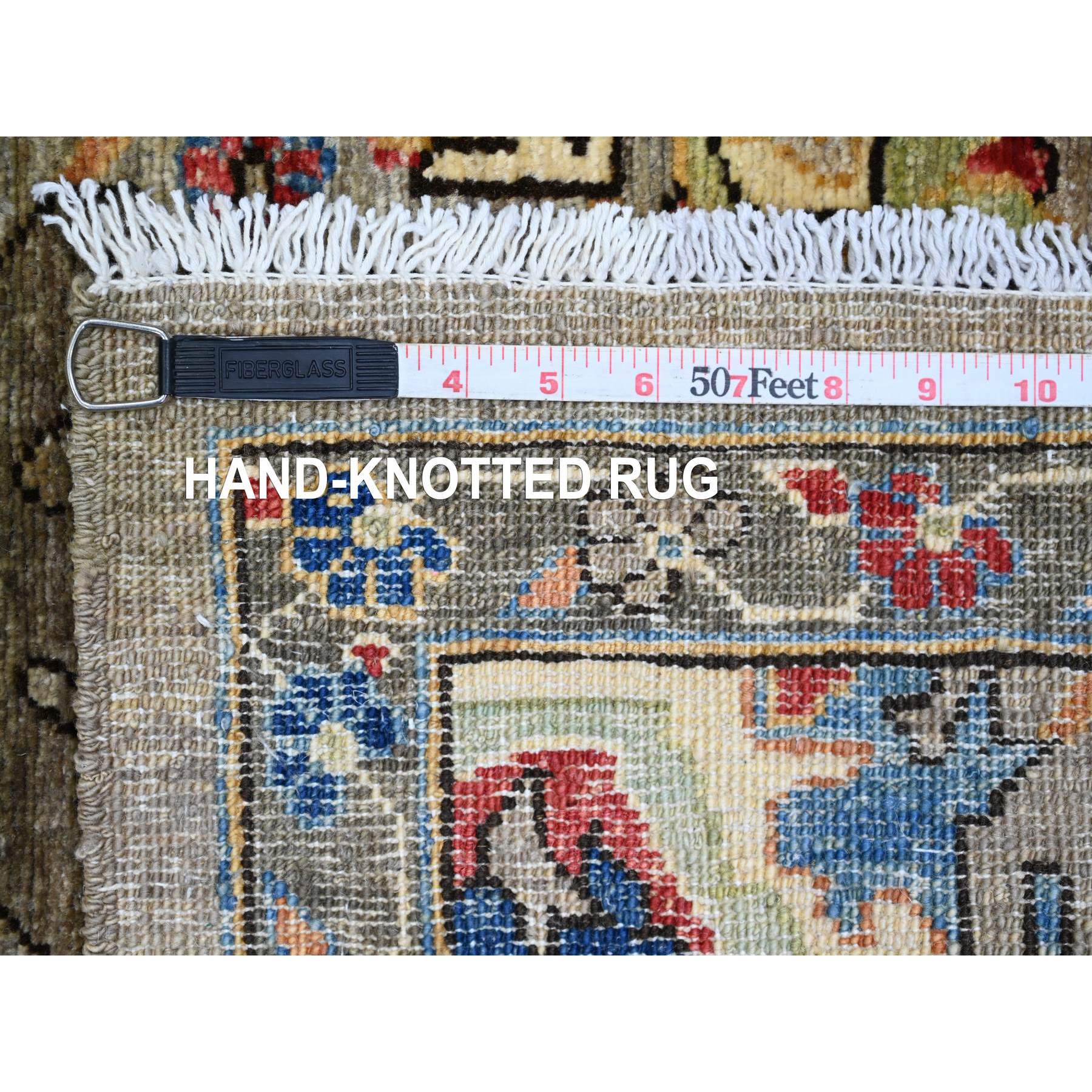 3'x5'10" Fossil Gray, Afghan Peshawar with Heriz All Over Design, Aryana Collection, High Mountain Wool, Hand Knotted, Runner, Oriental Rug Sh89914