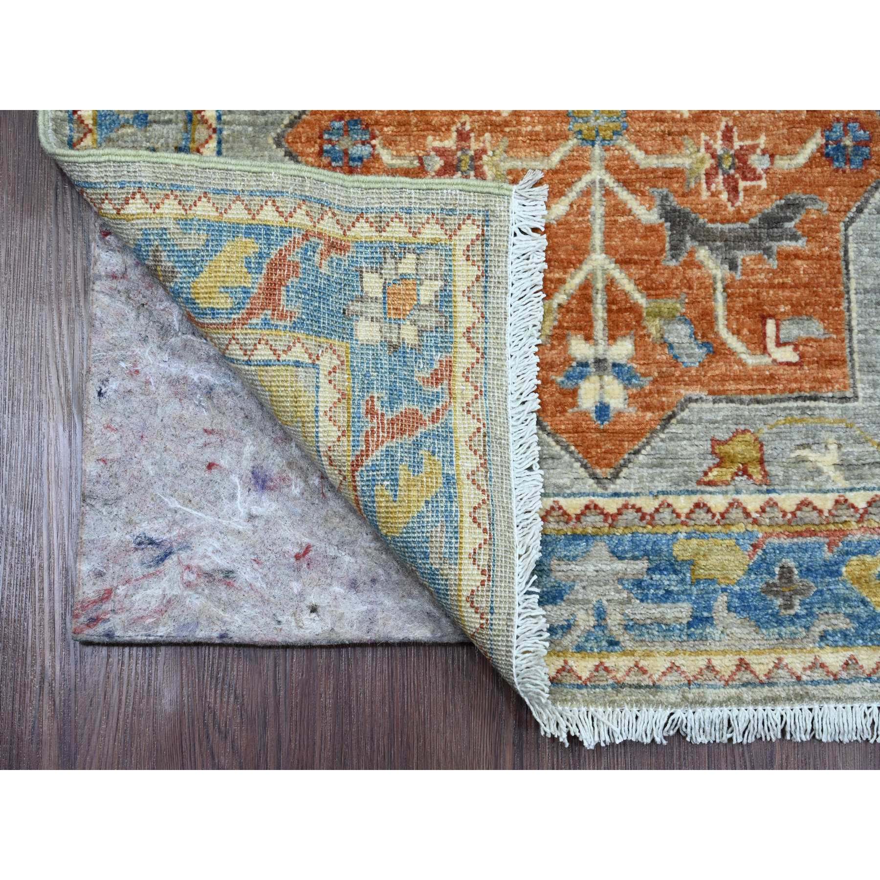 2'7"x10'2" Misty Gray, Aryana Grade, Afghan Peshawar with Caucasian Akstafa Design, Hand Knotted, High Mountain Wool, Runner, Oriental Rug Sh89917