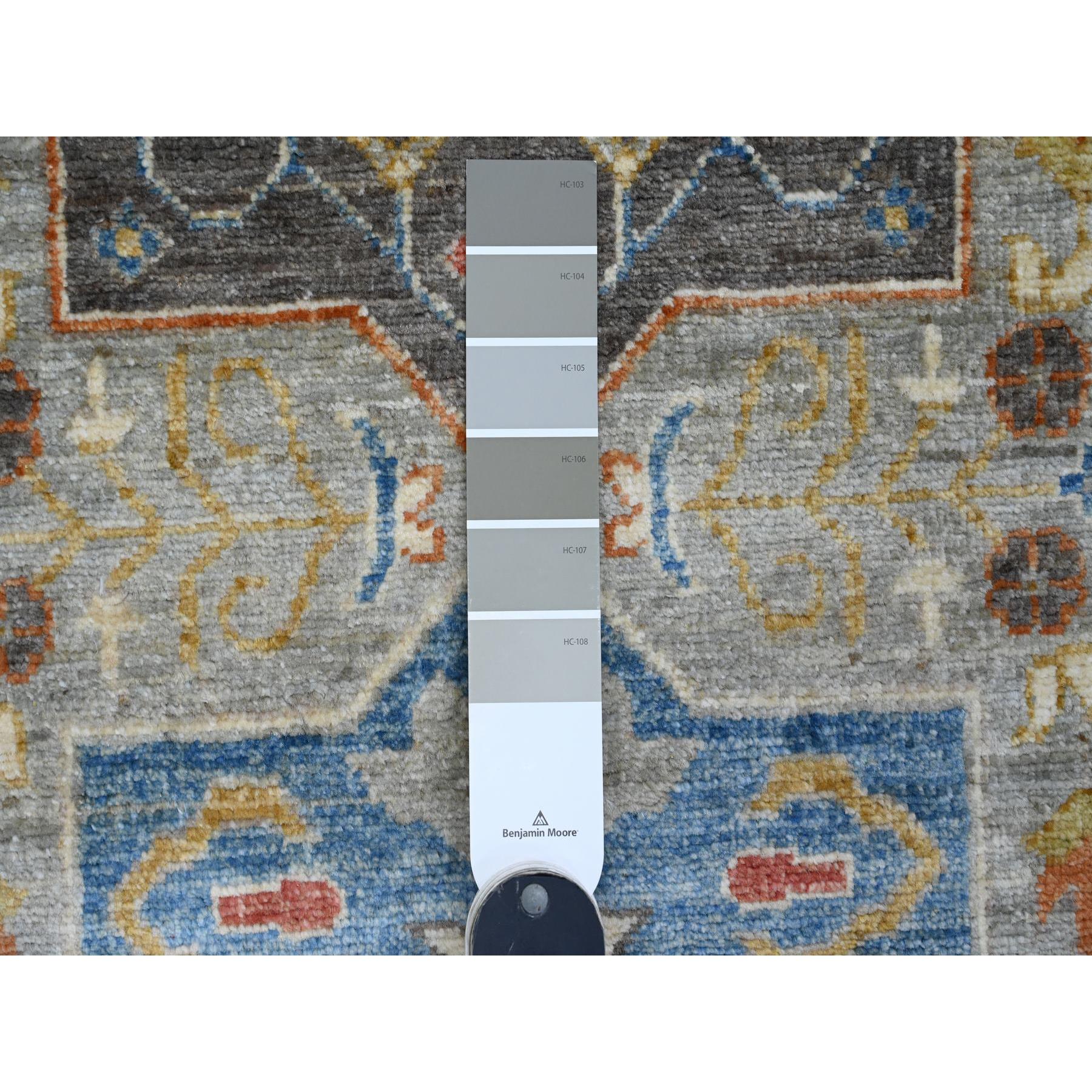 2'7"x10'2" Misty Gray, Aryana Grade, Afghan Peshawar with Caucasian Akstafa Design, Hand Knotted, High Mountain Wool, Runner, Oriental Rug Sh89917