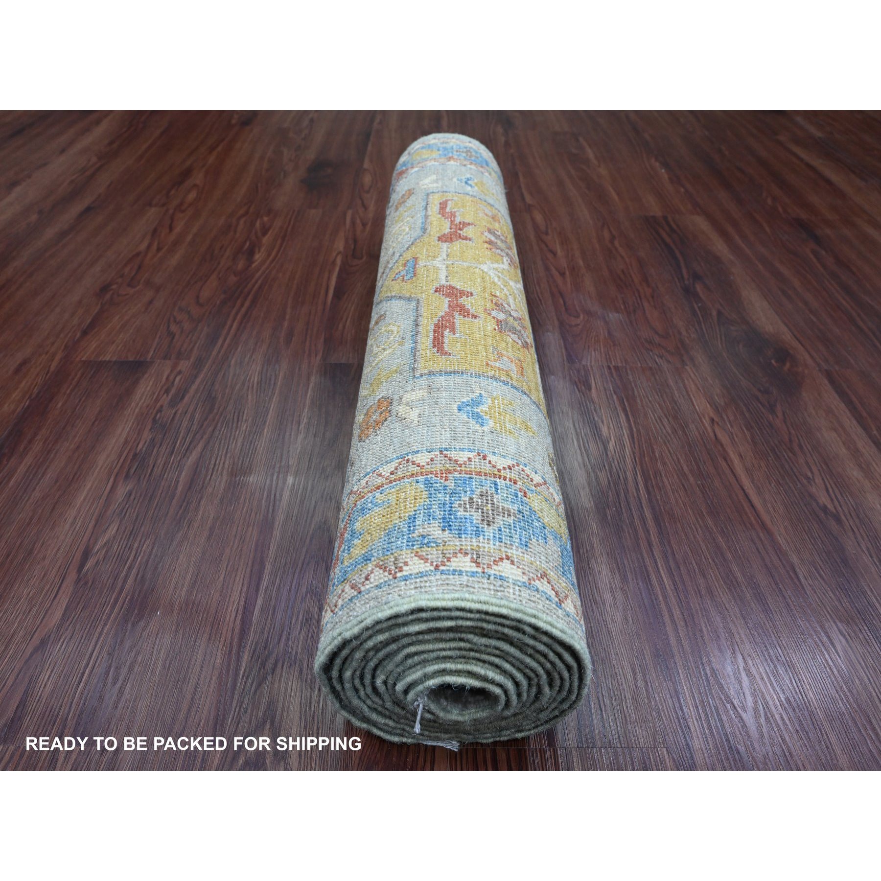 2'7"x10'2" Misty Gray, Aryana Grade, Afghan Peshawar with Caucasian Akstafa Design, Hand Knotted, High Mountain Wool, Runner, Oriental Rug Sh89917