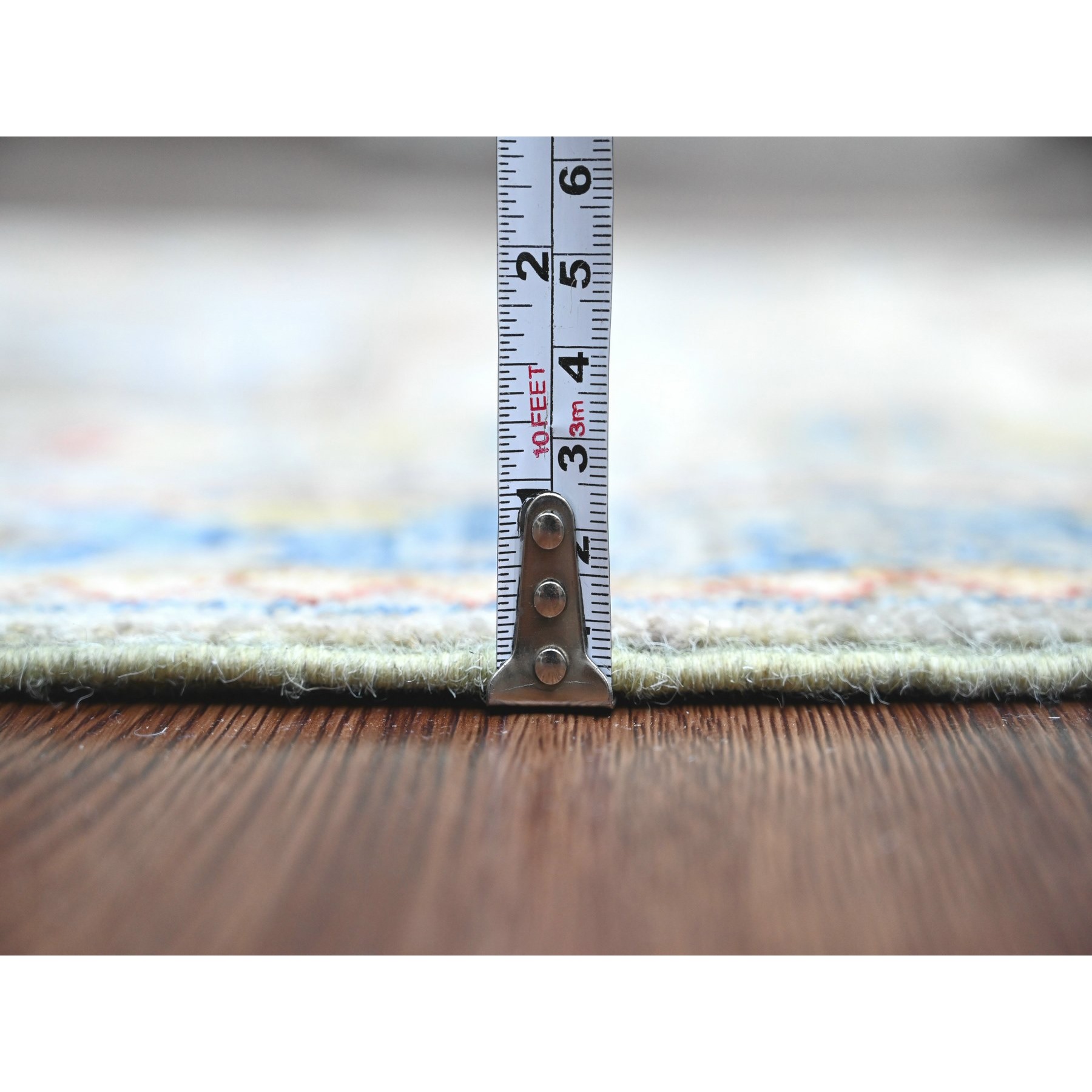 2'7"x10'2" Misty Gray, Aryana Grade, Afghan Peshawar with Caucasian Akstafa Design, Hand Knotted, High Mountain Wool, Runner, Oriental Rug Sh89917