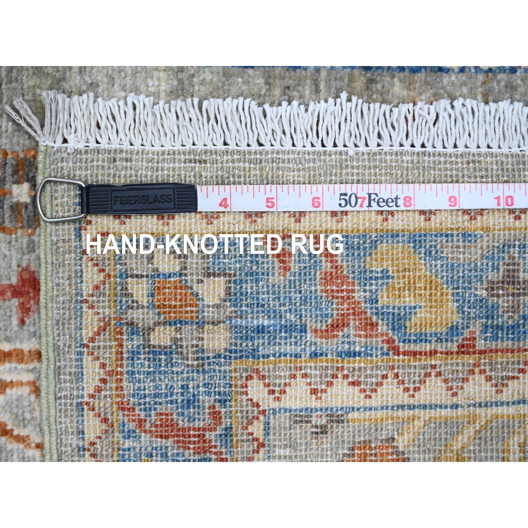 2'7"x10'2" Misty Gray, Aryana Grade, Afghan Peshawar with Caucasian Akstafa Design, Hand Knotted, High Mountain Wool, Runner, Oriental Rug Sh89917