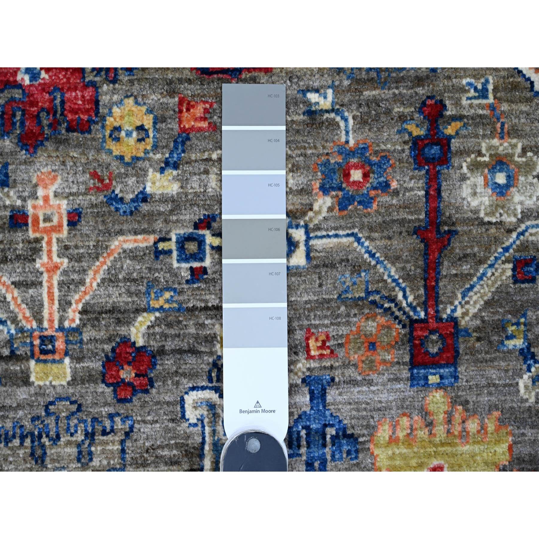 3'1"x5' Nevada Gray, Peshawar with Colorful Ziegler Mahal Design, Aryana Collection, High Mountain Wool, Denser Weave, Hand Knotted, Vegetable Dyes, Oriental Rug Sh89918