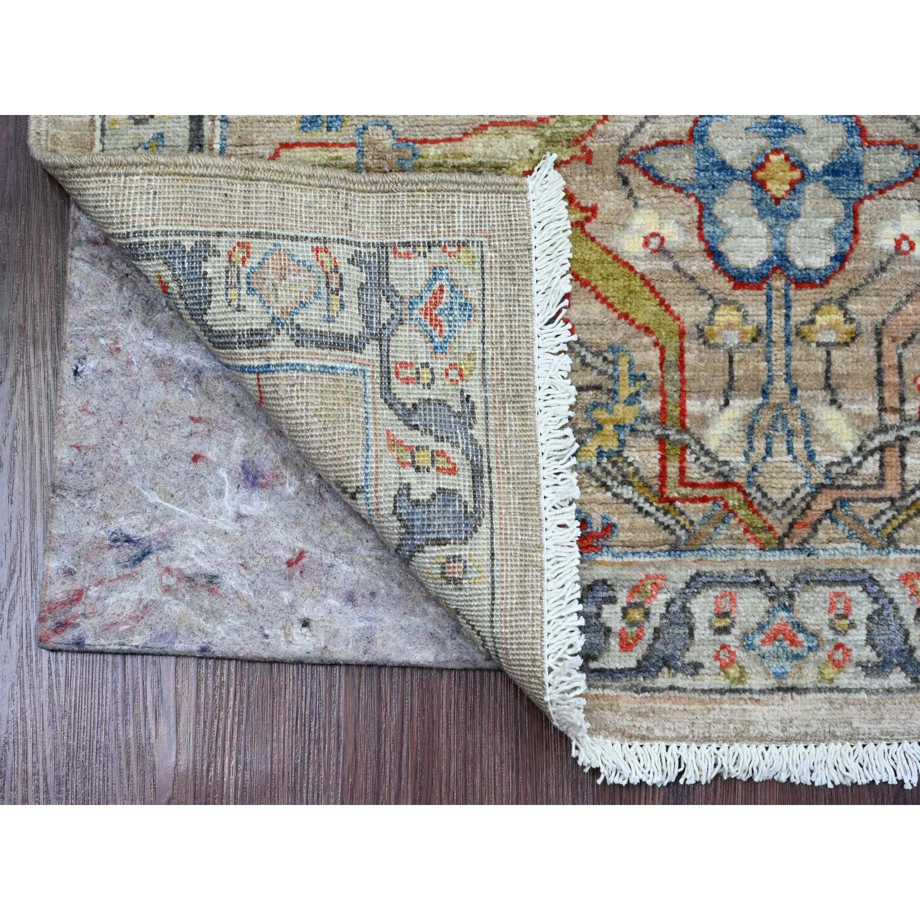 3'1"x6' Oyster Gray, Peshawar with Bijar Garus Design, Aryana Collection, Vegetable Dyes, High Mountain Wool, Hand Knotted, Densely Woven, Runner, Oriental Rug Sh89919