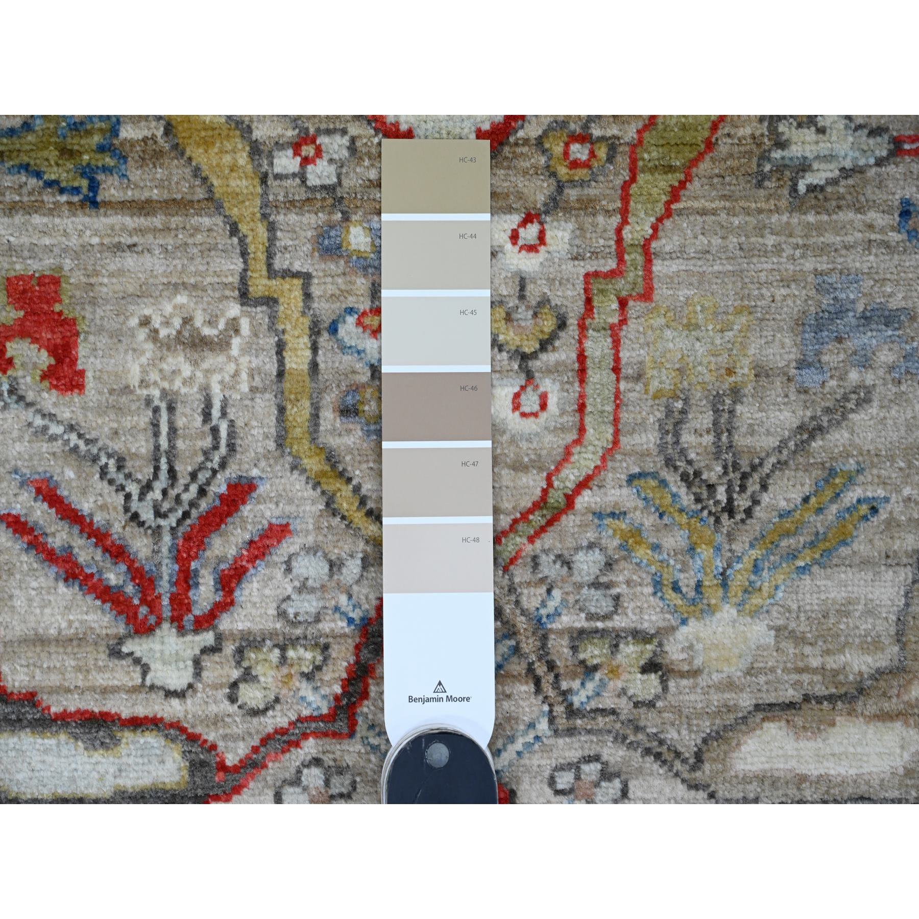 3'1"x6' Oyster Gray, Peshawar with Bijar Garus Design, Aryana Collection, Vegetable Dyes, High Mountain Wool, Hand Knotted, Densely Woven, Runner, Oriental Rug Sh89919