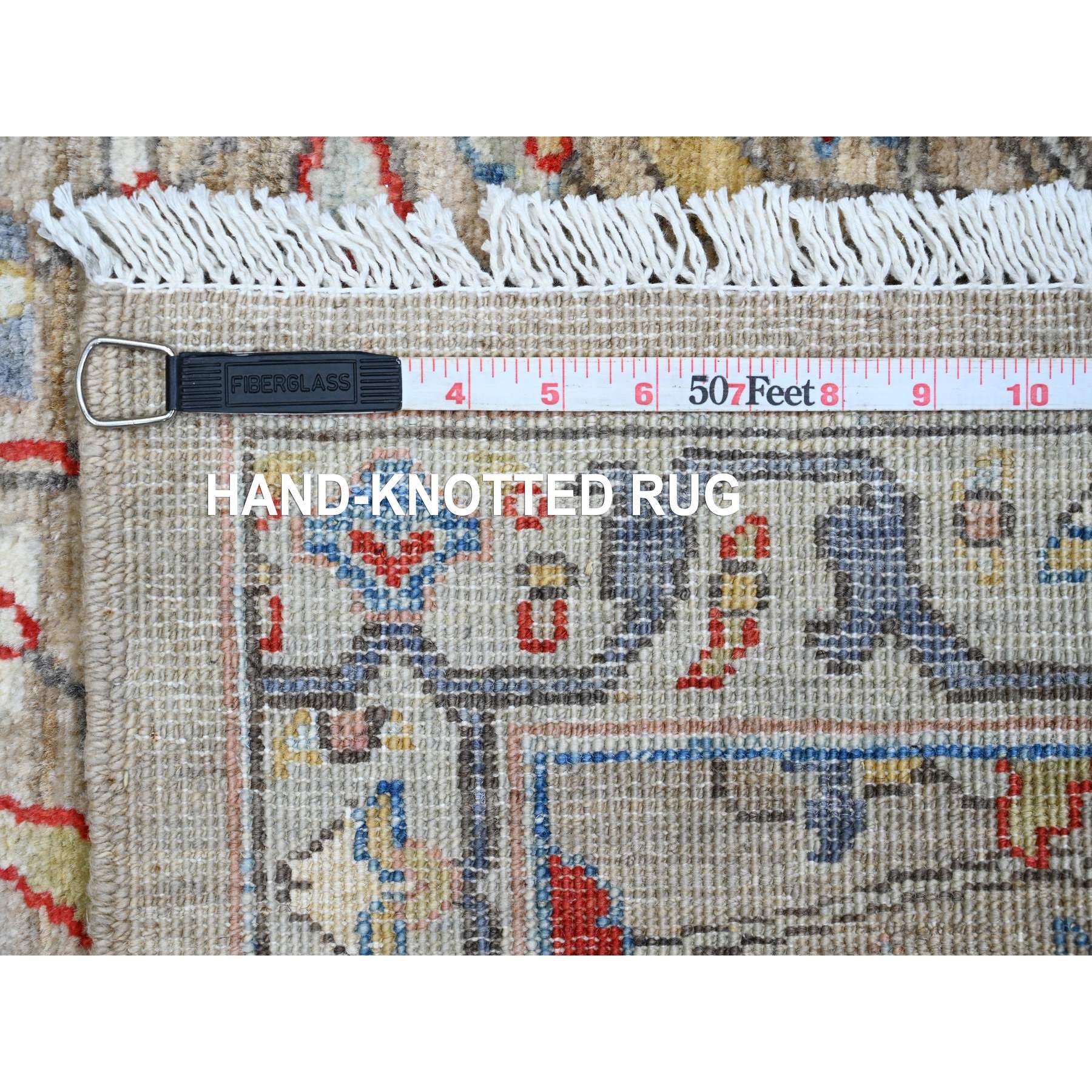 3'1"x6' Oyster Gray, Peshawar with Bijar Garus Design, Aryana Collection, Vegetable Dyes, High Mountain Wool, Hand Knotted, Densely Woven, Runner, Oriental Rug Sh89919