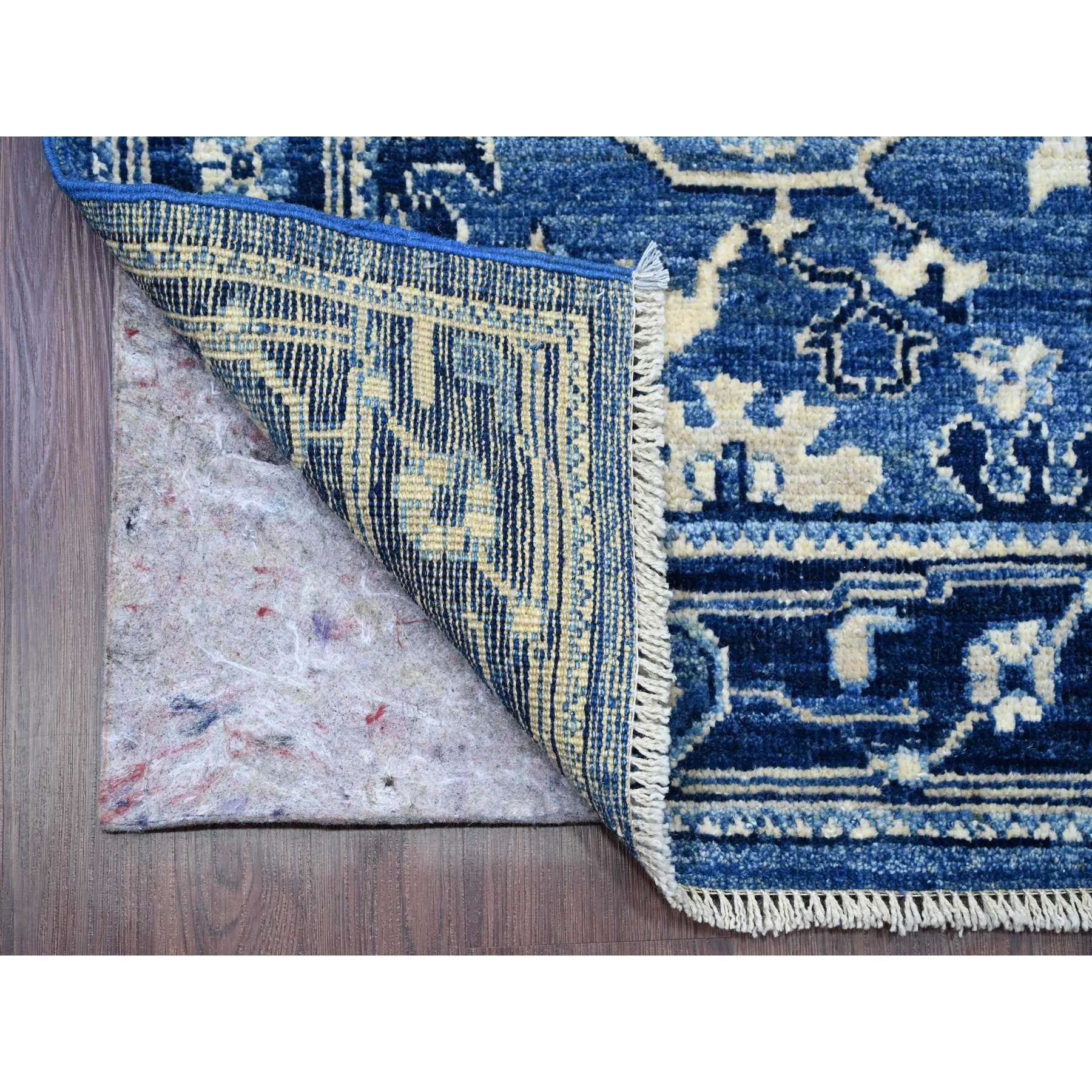 2'9"x19'7" Imperial Blue, Hand Knotted, Afghan Angora Oushak with Large Leaf Design, Vegetable Dyes, 100% Wool, XL Runner, Oriental Rug Sh89920