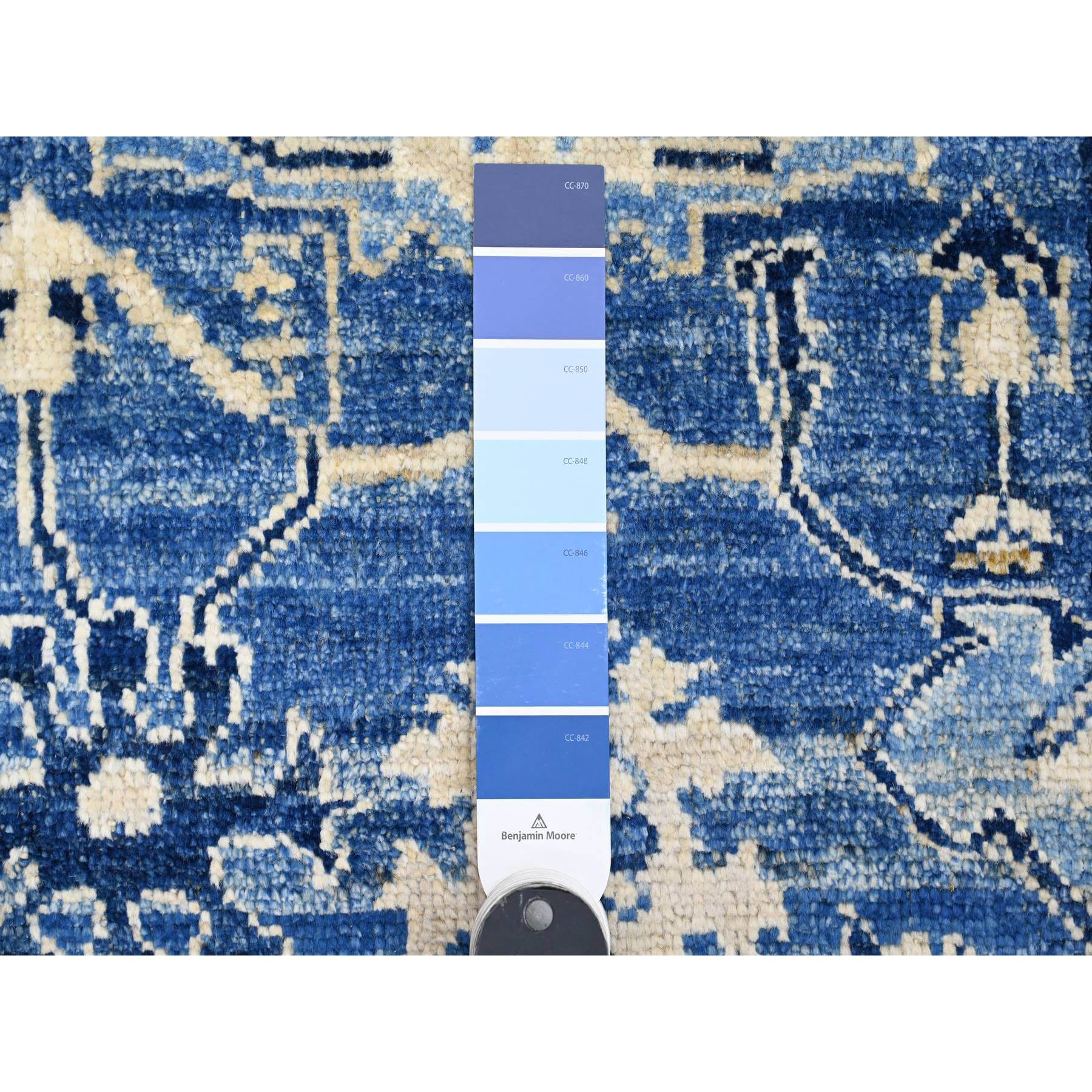 2'9"x19'7" Imperial Blue, Hand Knotted, Afghan Angora Oushak with Large Leaf Design, Vegetable Dyes, 100% Wool, XL Runner, Oriental Rug Sh89920