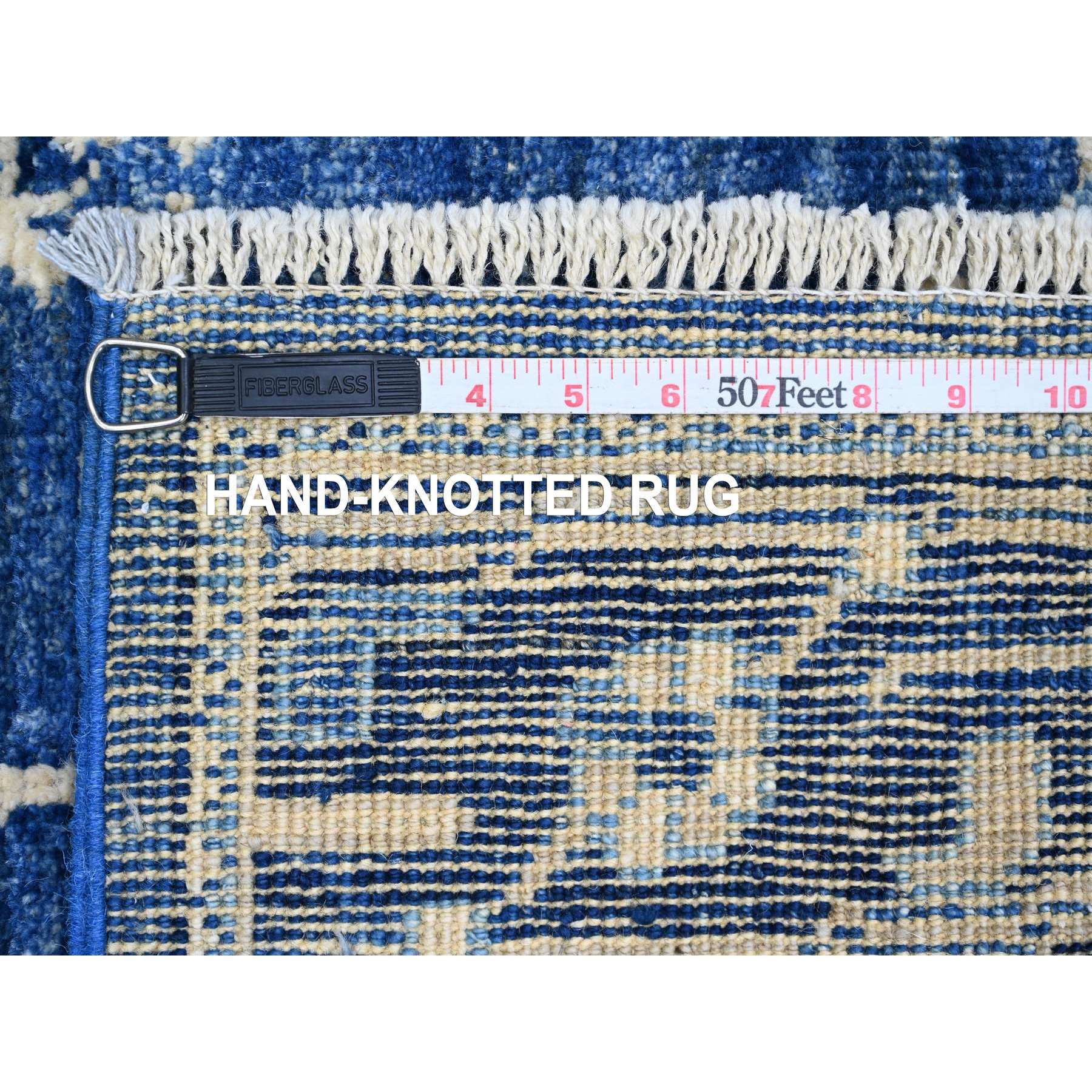 2'9"x19'7" Imperial Blue, Hand Knotted, Afghan Angora Oushak with Large Leaf Design, Vegetable Dyes, 100% Wool, XL Runner, Oriental Rug Sh89920