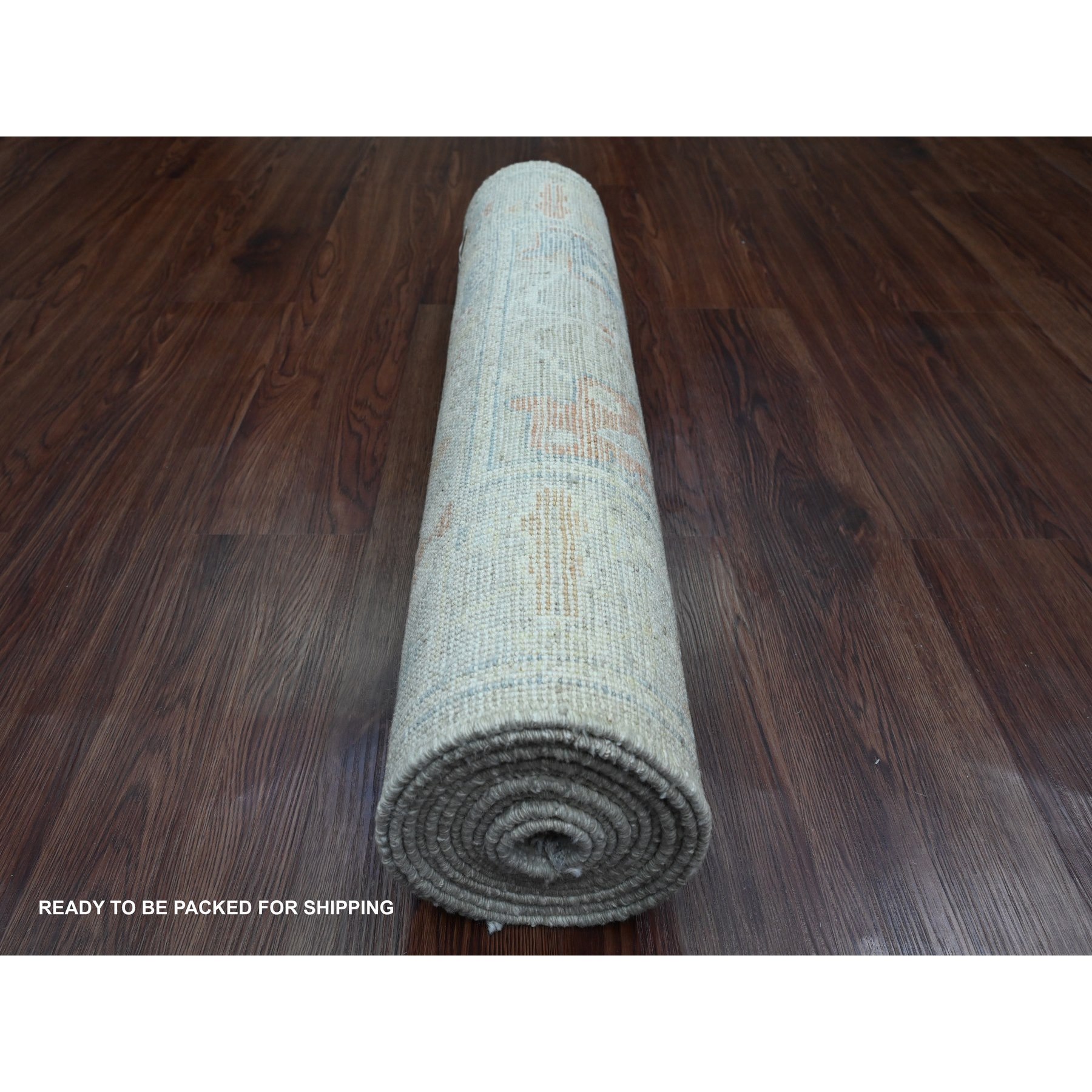 2'8"x11'8" Spanish Gray, 100% Wool, Afghan Angora Oushak with Soft Color Leaf Design, Hand Knotted, Veggie Dyes, Runner, Oriental Rug Sh89922