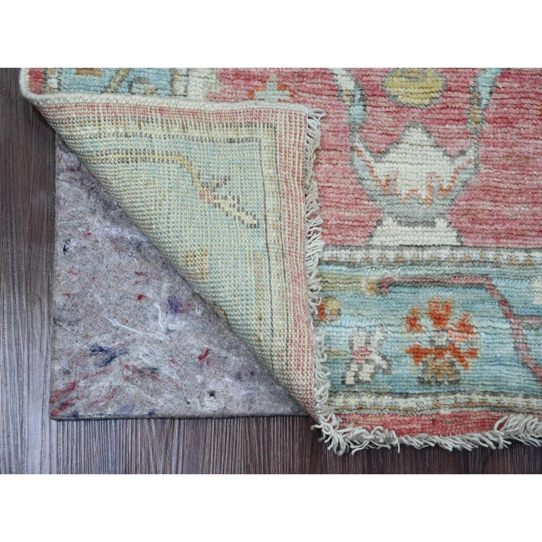 2'9"x9'5" Punch Pink, Afghan Angora Oushak with All Over Vines Design, Vegetable Dyes, 100% Wool, Hand Knotted, Runner, Oriental Rug Sh89925