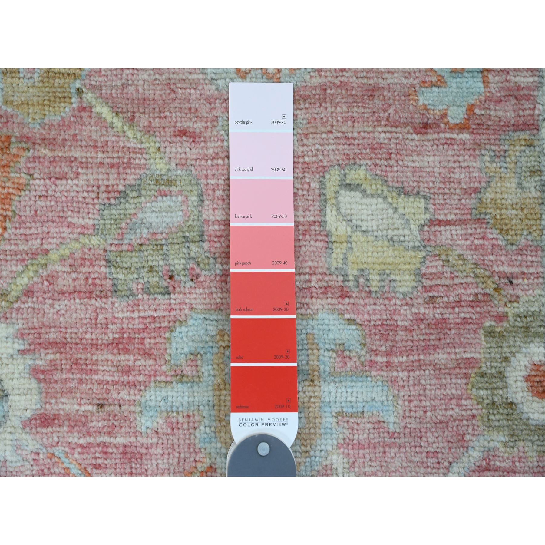 2'9"x9'5" Punch Pink, Afghan Angora Oushak with All Over Vines Design, Vegetable Dyes, 100% Wool, Hand Knotted, Runner, Oriental Rug Sh89925