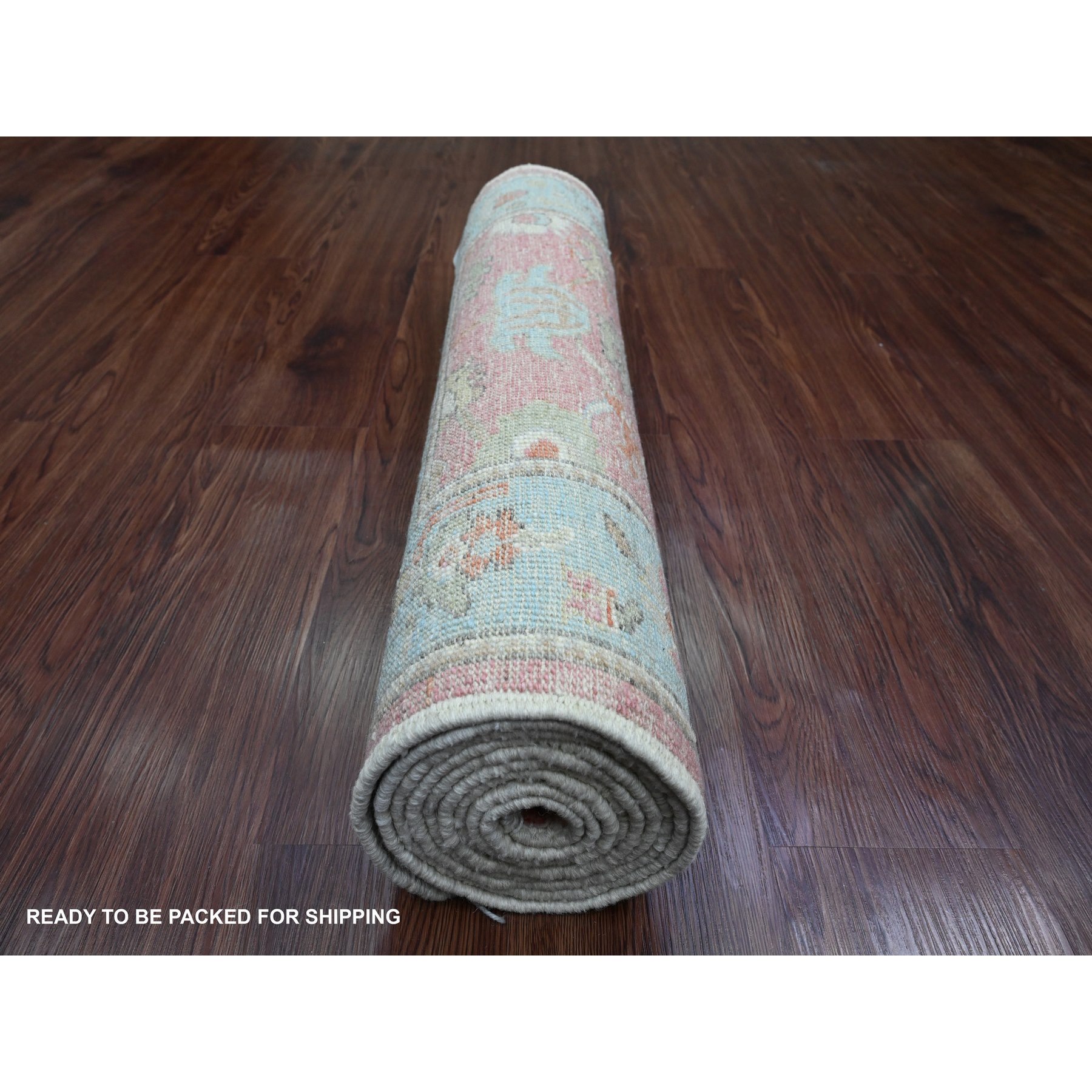 2'9"x9'5" Punch Pink, Afghan Angora Oushak with All Over Vines Design, Vegetable Dyes, 100% Wool, Hand Knotted, Runner, Oriental Rug Sh89925
