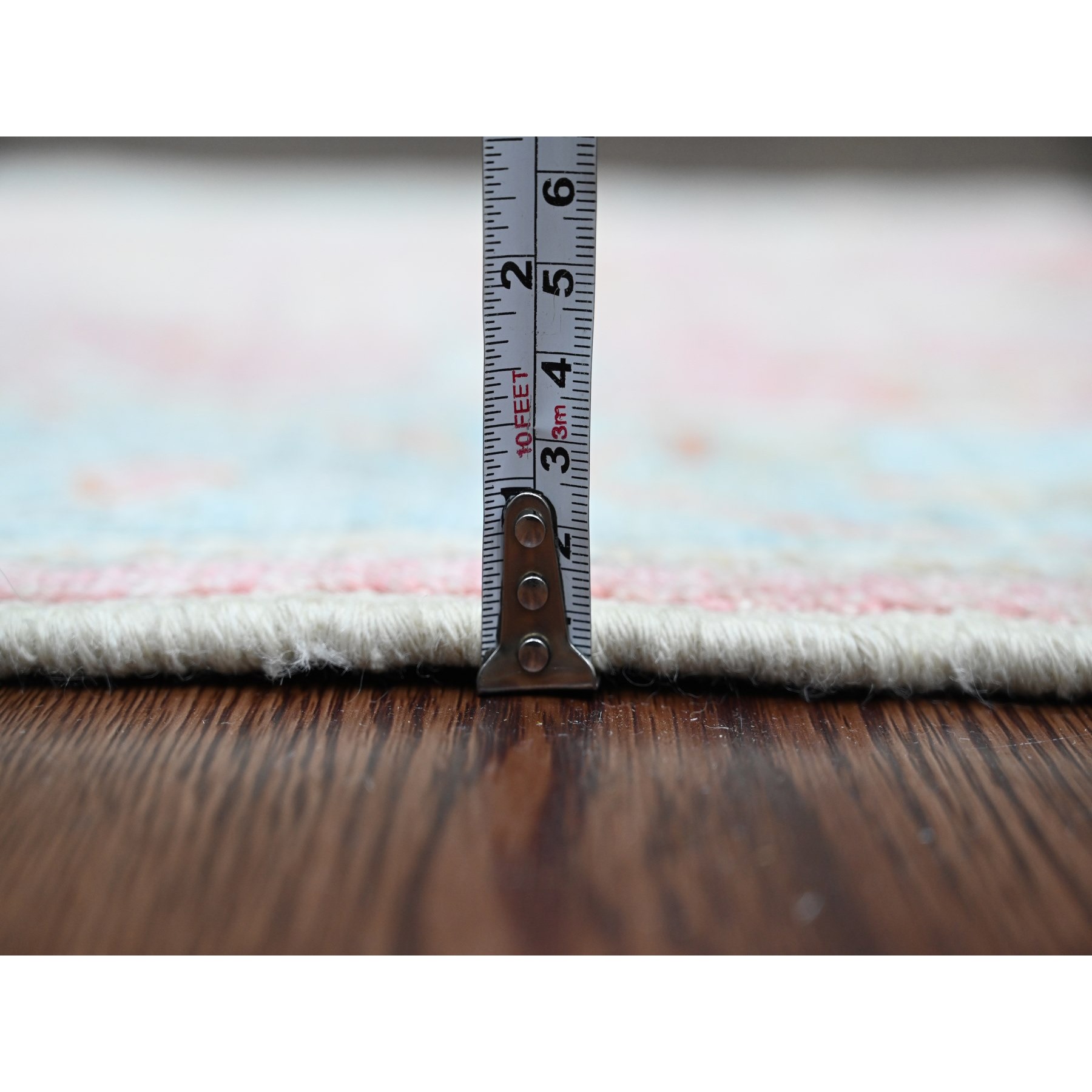 2'9"x9'5" Punch Pink, Afghan Angora Oushak with All Over Vines Design, Vegetable Dyes, 100% Wool, Hand Knotted, Runner, Oriental Rug Sh89925