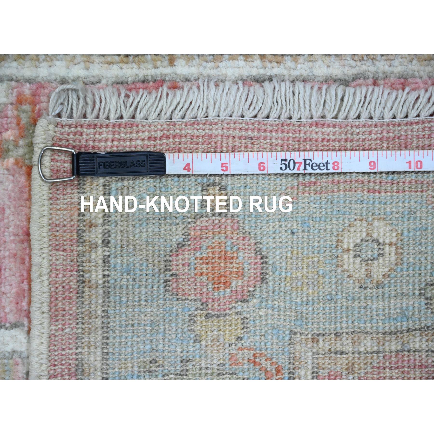 2'9"x9'5" Punch Pink, Afghan Angora Oushak with All Over Vines Design, Vegetable Dyes, 100% Wool, Hand Knotted, Runner, Oriental Rug Sh89925