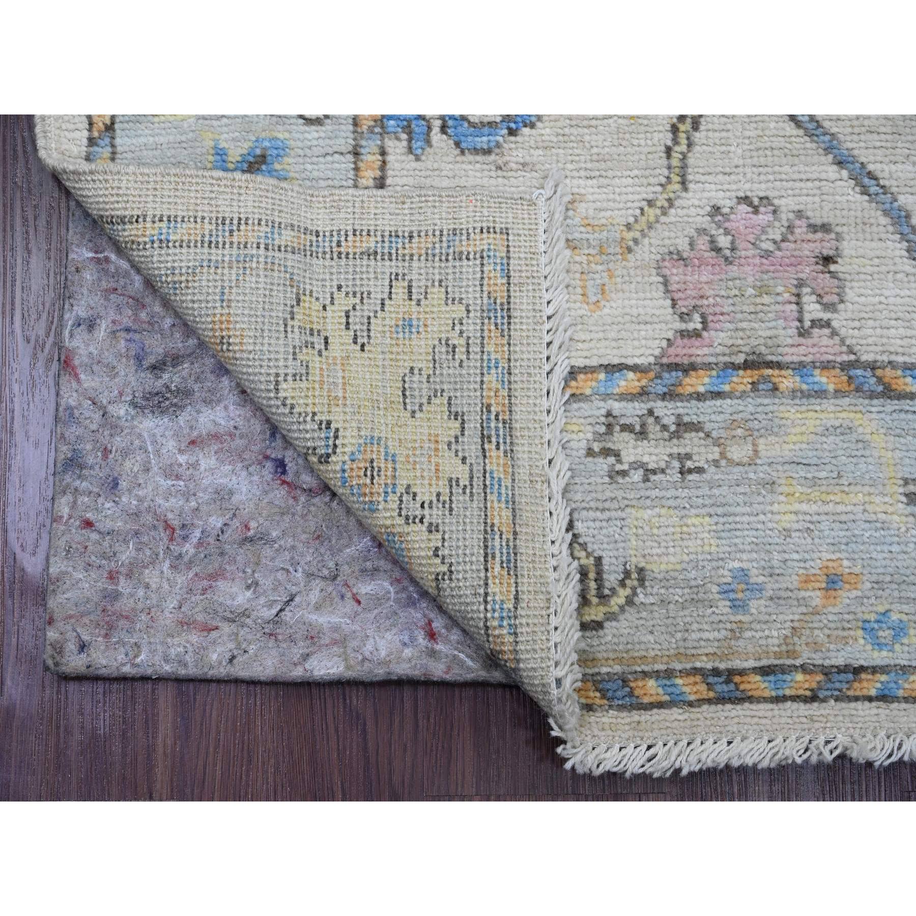 3'x10'1" Chiffon White, Afghan Angora Oushak with Colorful Vines Design, Natural Dyes, Hand Knotted, Pure Wool, Runner, Oriental Rug Sh89926