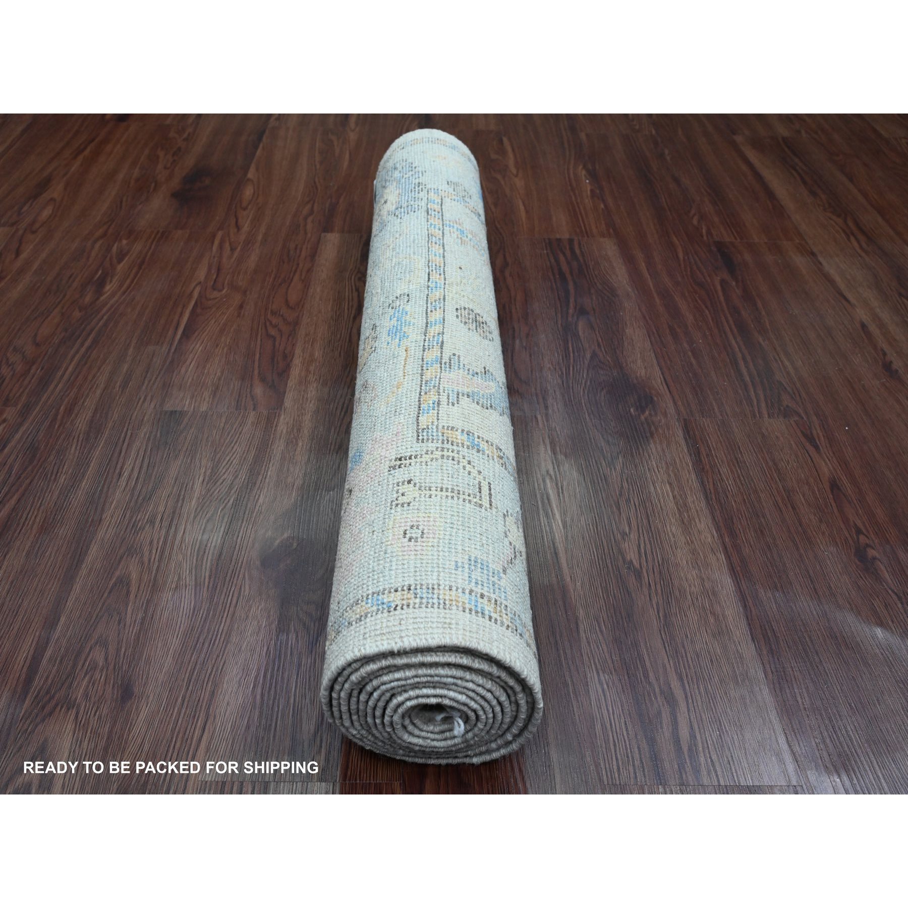 3'x10'1" Chiffon White, Afghan Angora Oushak with Colorful Vines Design, Natural Dyes, Hand Knotted, Pure Wool, Runner, Oriental Rug Sh89926