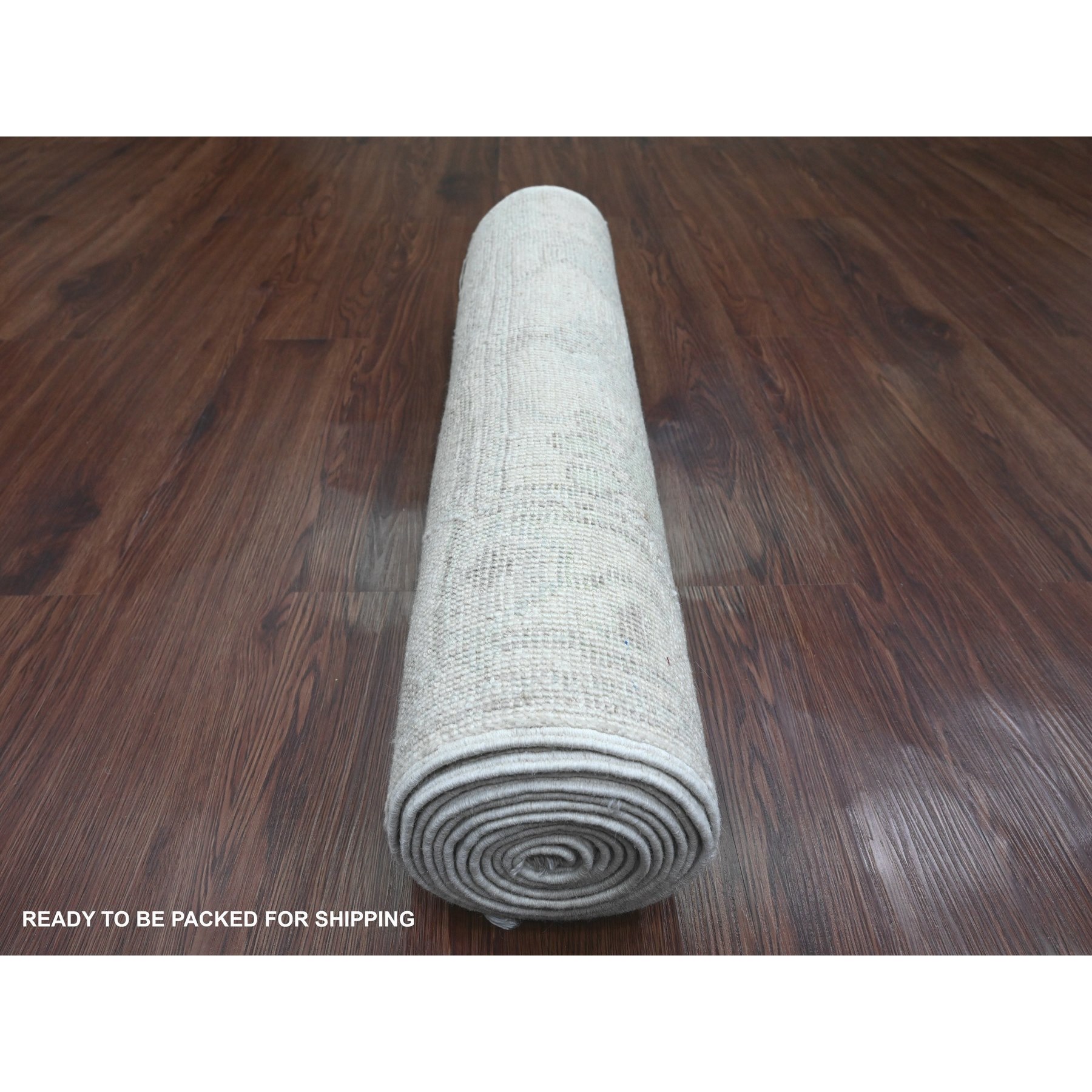 2'7"x11'7" Pearl White, Hand Knotted, Afghan Angora Oushak with All Over Leaf Design, Veggie Dyes, 100% Wool, Runner, Oriental Rug Sh89927