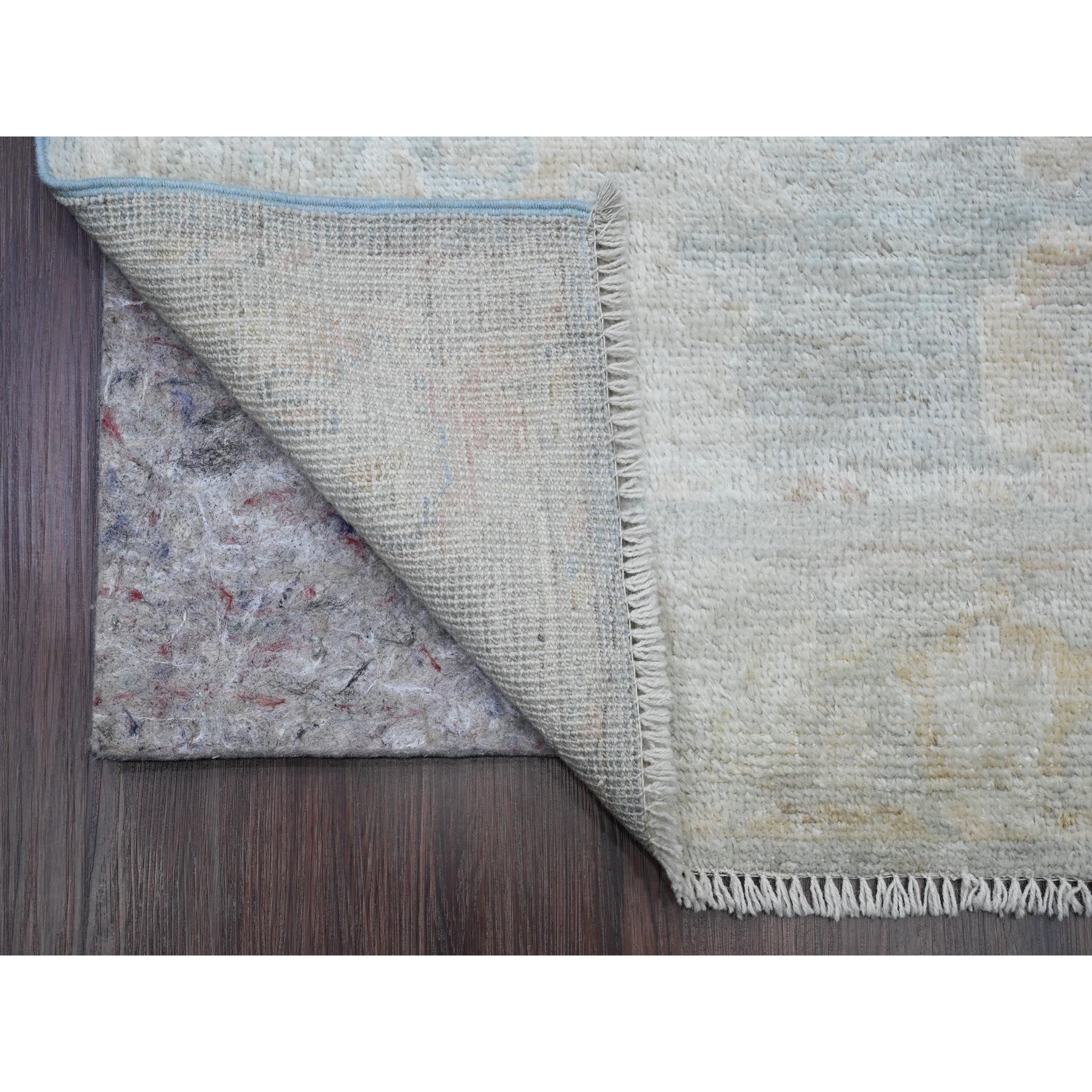 3'1"x15'6" Misty Gray, Afghan Angora Oushak with Large Leaf Design, Vegetable Dyes, Hand Knotted, 100% Wool, XL Runner, Oriental Rug Sh89928