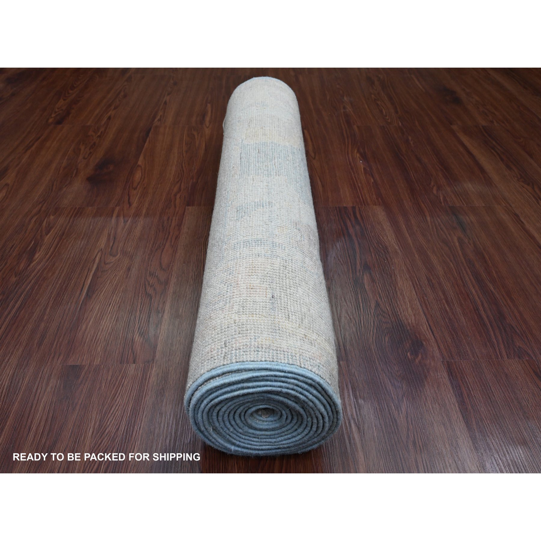 3'1"x15'6" Misty Gray, Afghan Angora Oushak with Large Leaf Design, Vegetable Dyes, Hand Knotted, 100% Wool, XL Runner, Oriental Rug Sh89928