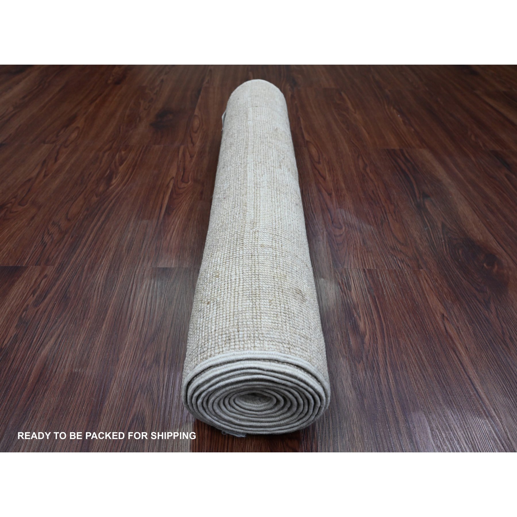 2'7"x9'8" Shadow White, Hand Knotted, Afghan Angora Oushak with All Over Leaf Design, Veggie Dyes, 100% Wool, Runner, Oriental Rug Sh89929