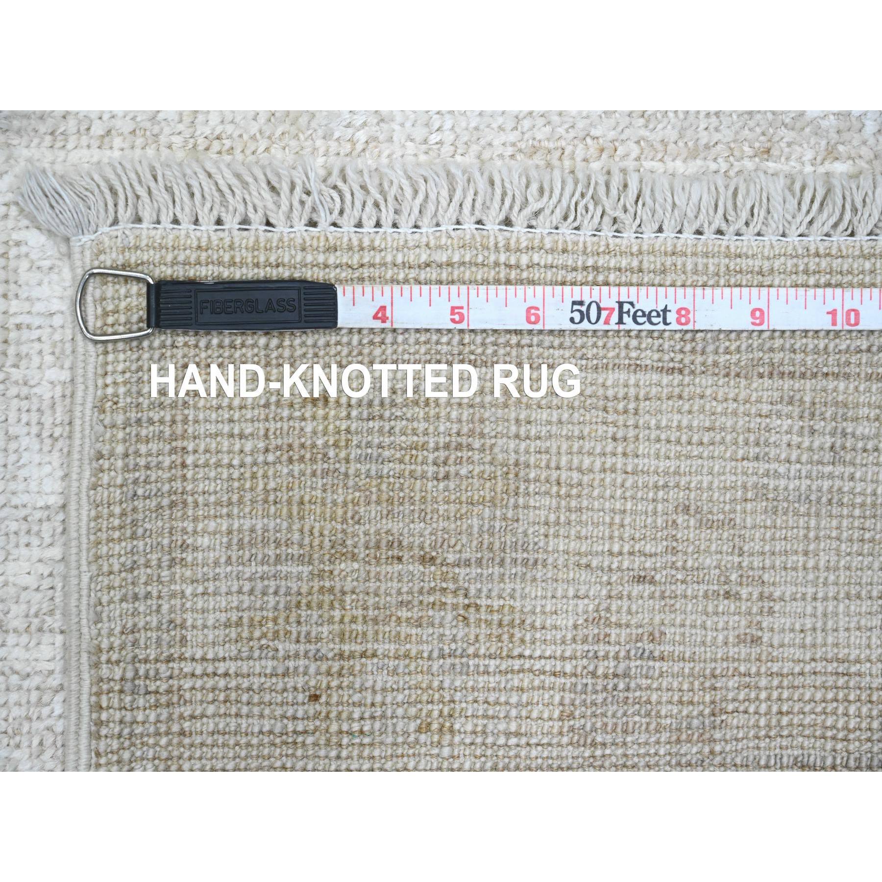 2'7"x9'8" Shadow White, Hand Knotted, Afghan Angora Oushak with All Over Leaf Design, Veggie Dyes, 100% Wool, Runner, Oriental Rug Sh89929
