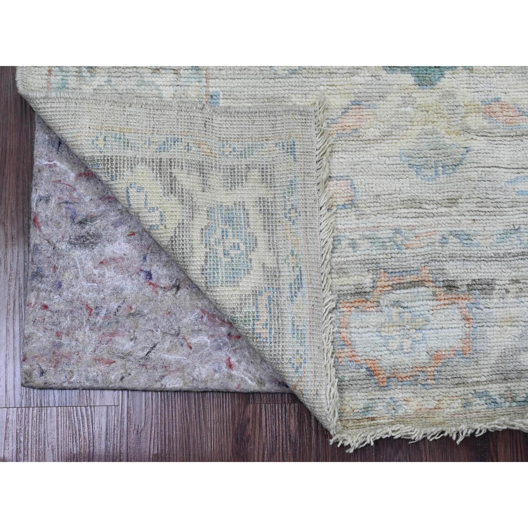3'1"x10' Pastel Gray, Pure Wool, Afghan Angora Oushak with Soft Color Leaf Design, Hand Knotted, Natural Dyes, Runner, Oriental Rug Sh89930