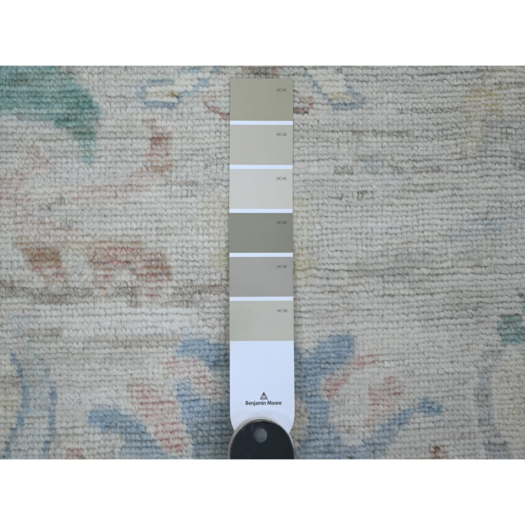 3'1"x10' Pastel Gray, Pure Wool, Afghan Angora Oushak with Soft Color Leaf Design, Hand Knotted, Natural Dyes, Runner, Oriental Rug Sh89930