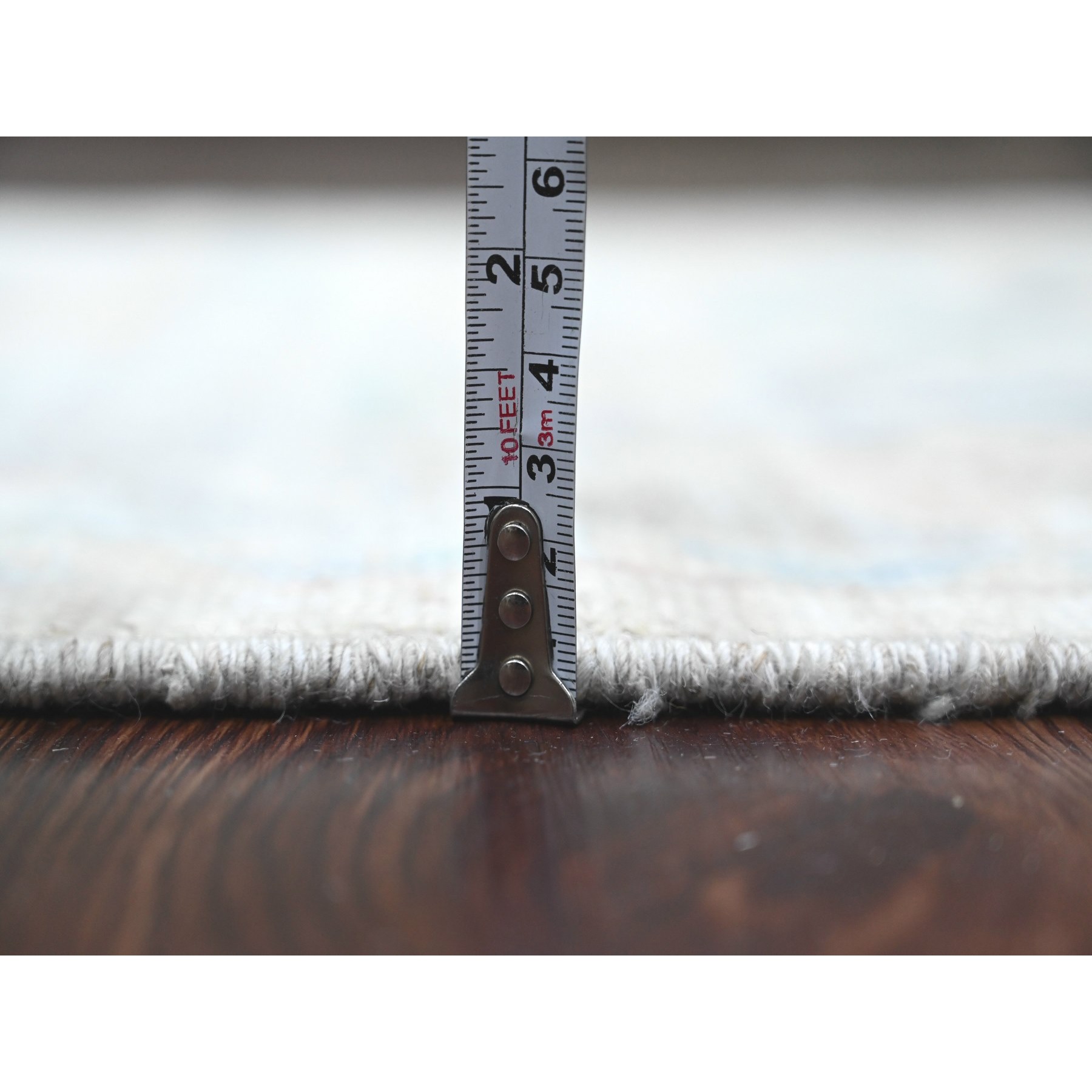 3'1"x10' Pastel Gray, Pure Wool, Afghan Angora Oushak with Soft Color Leaf Design, Hand Knotted, Natural Dyes, Runner, Oriental Rug Sh89930