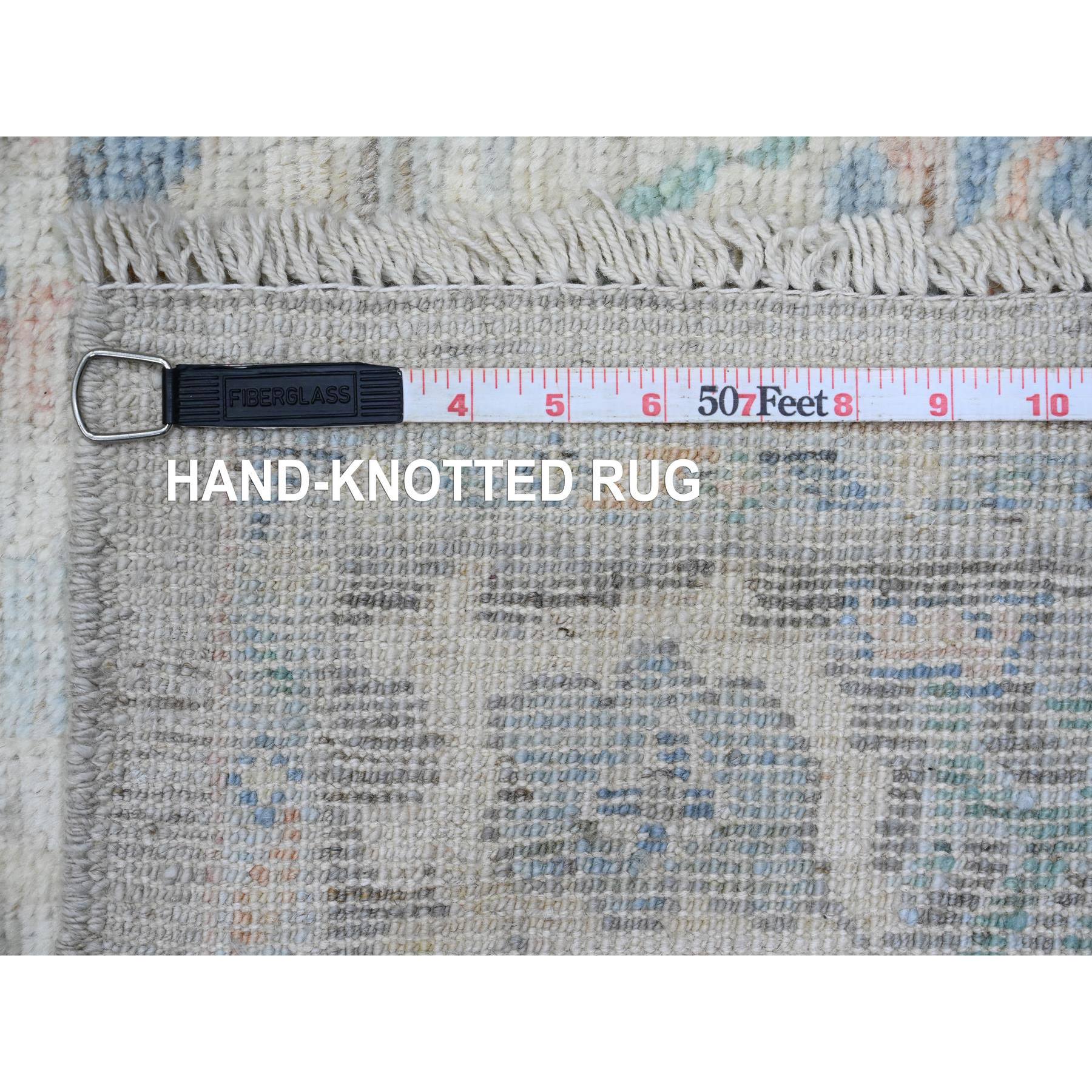 3'1"x10' Pastel Gray, Pure Wool, Afghan Angora Oushak with Soft Color Leaf Design, Hand Knotted, Natural Dyes, Runner, Oriental Rug Sh89930