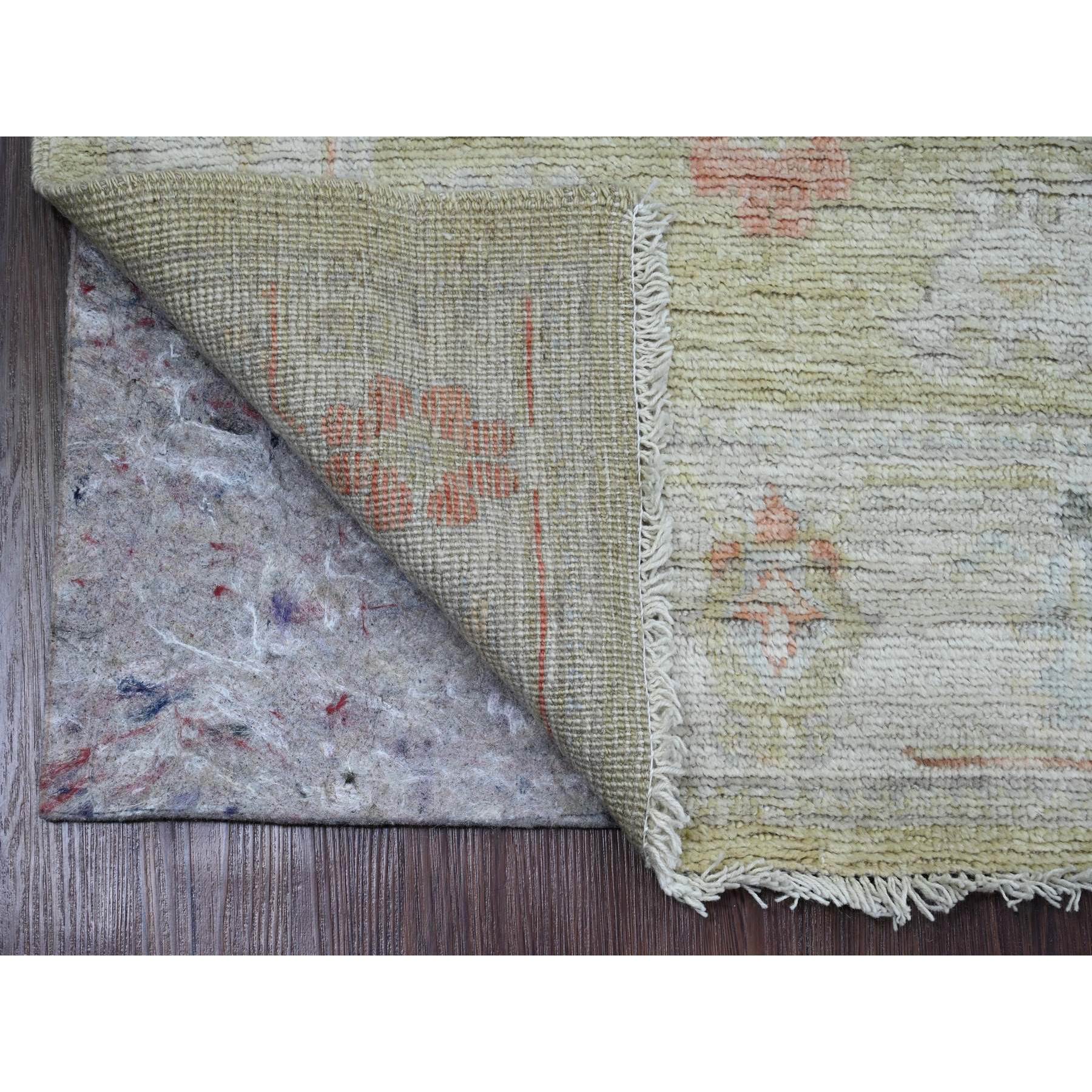 2'9"x11'3" Olive Green, Afghan Angora Oushak with All Over Leaf Design, Veggie Dyes, Hand Knotted, 100% Wool, Runner, Oriental Rug Sh89932