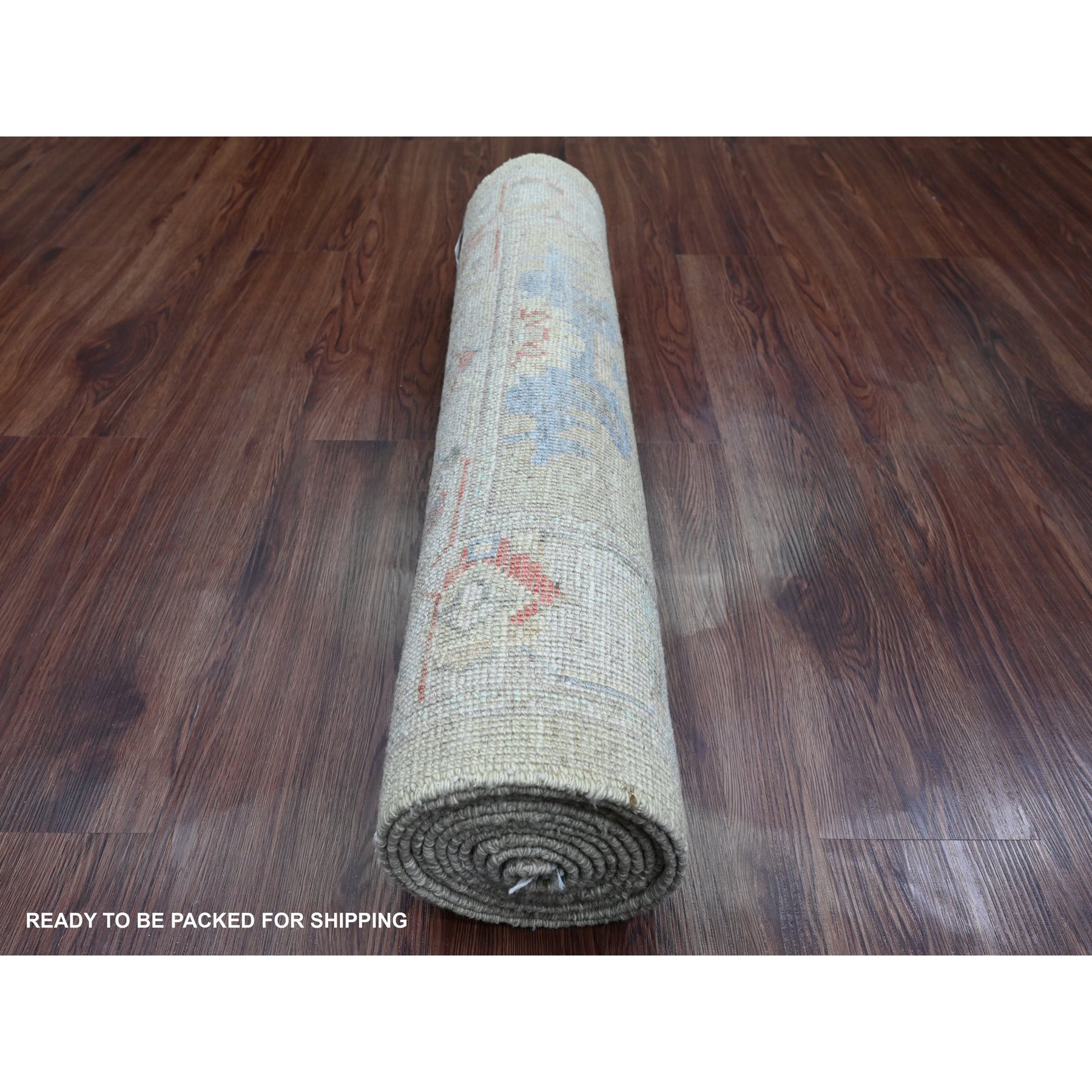 2'9"x11'3" Olive Green, Afghan Angora Oushak with All Over Leaf Design, Veggie Dyes, Hand Knotted, 100% Wool, Runner, Oriental Rug Sh89932