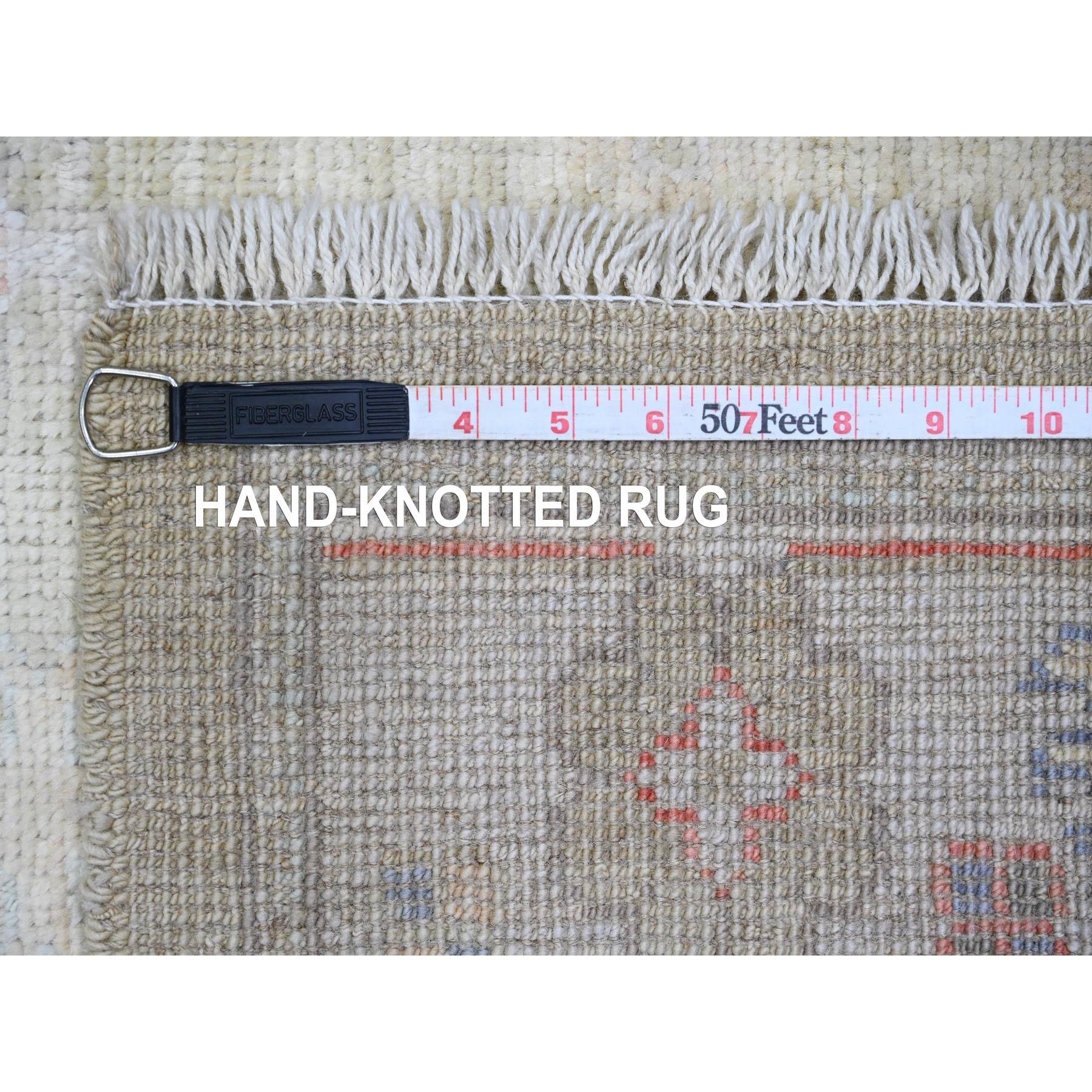 2'9"x11'3" Olive Green, Afghan Angora Oushak with All Over Leaf Design, Veggie Dyes, Hand Knotted, 100% Wool, Runner, Oriental Rug Sh89932